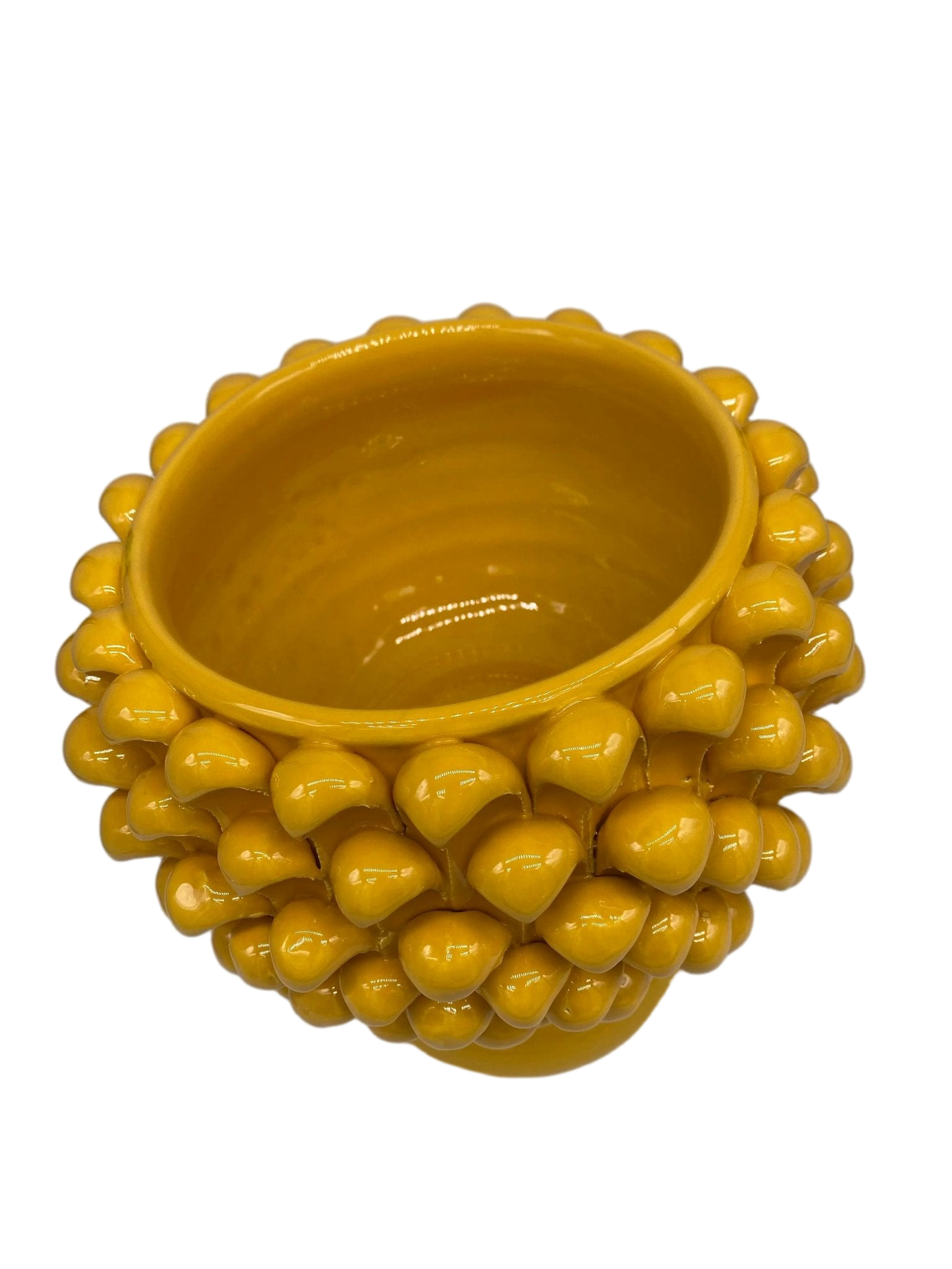Portavaso Mezza Pigna Ceramica Caltagirone cm H.20 L.20 Artigianale Giallo DD CERAMICHE SICILIANE