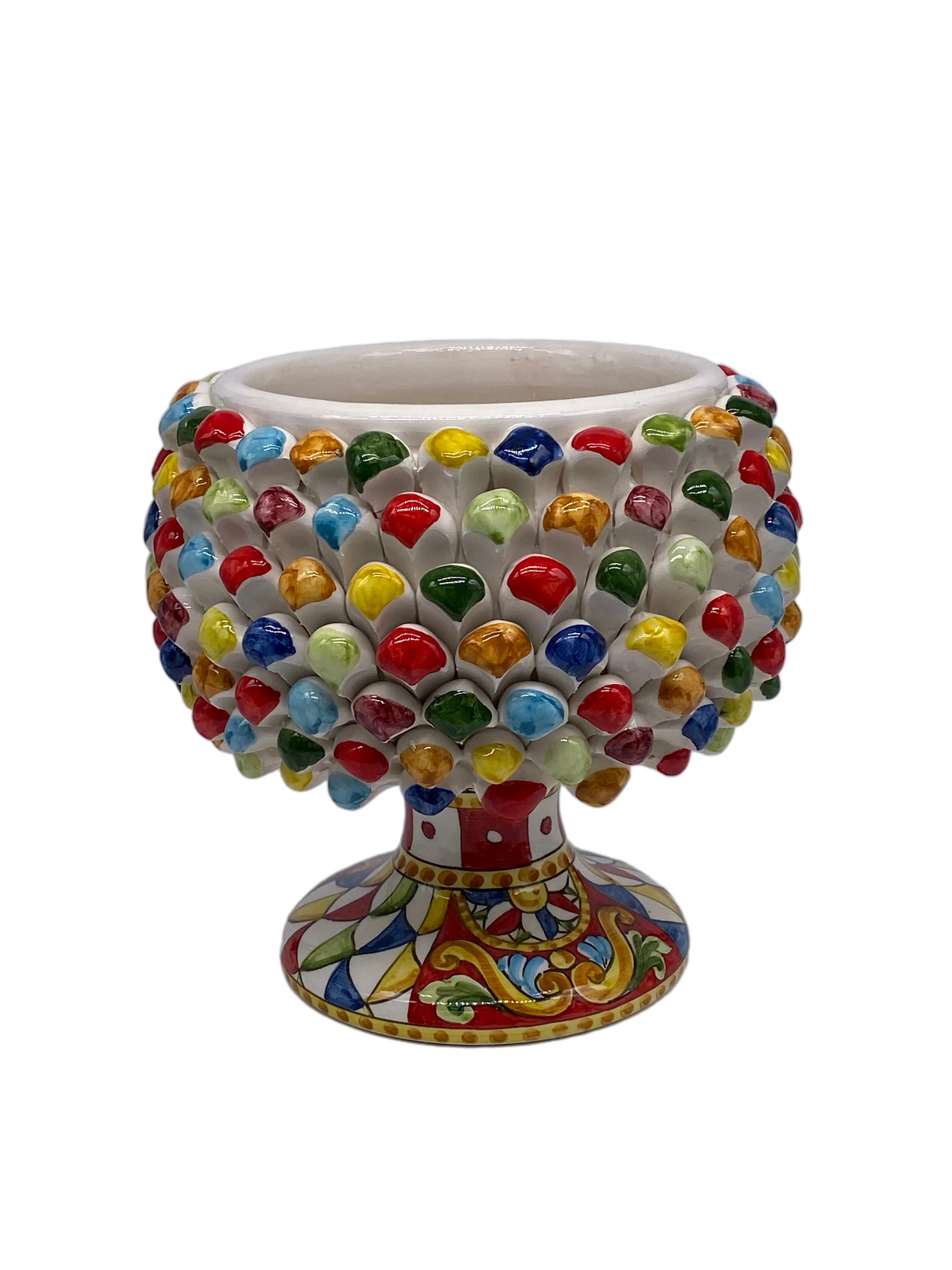 Portavaso Mezza Pigna Ceramica Caltagirone cm H.20 L.20 Artigianale “Carretto” DD CERAMICHE SICILIANE