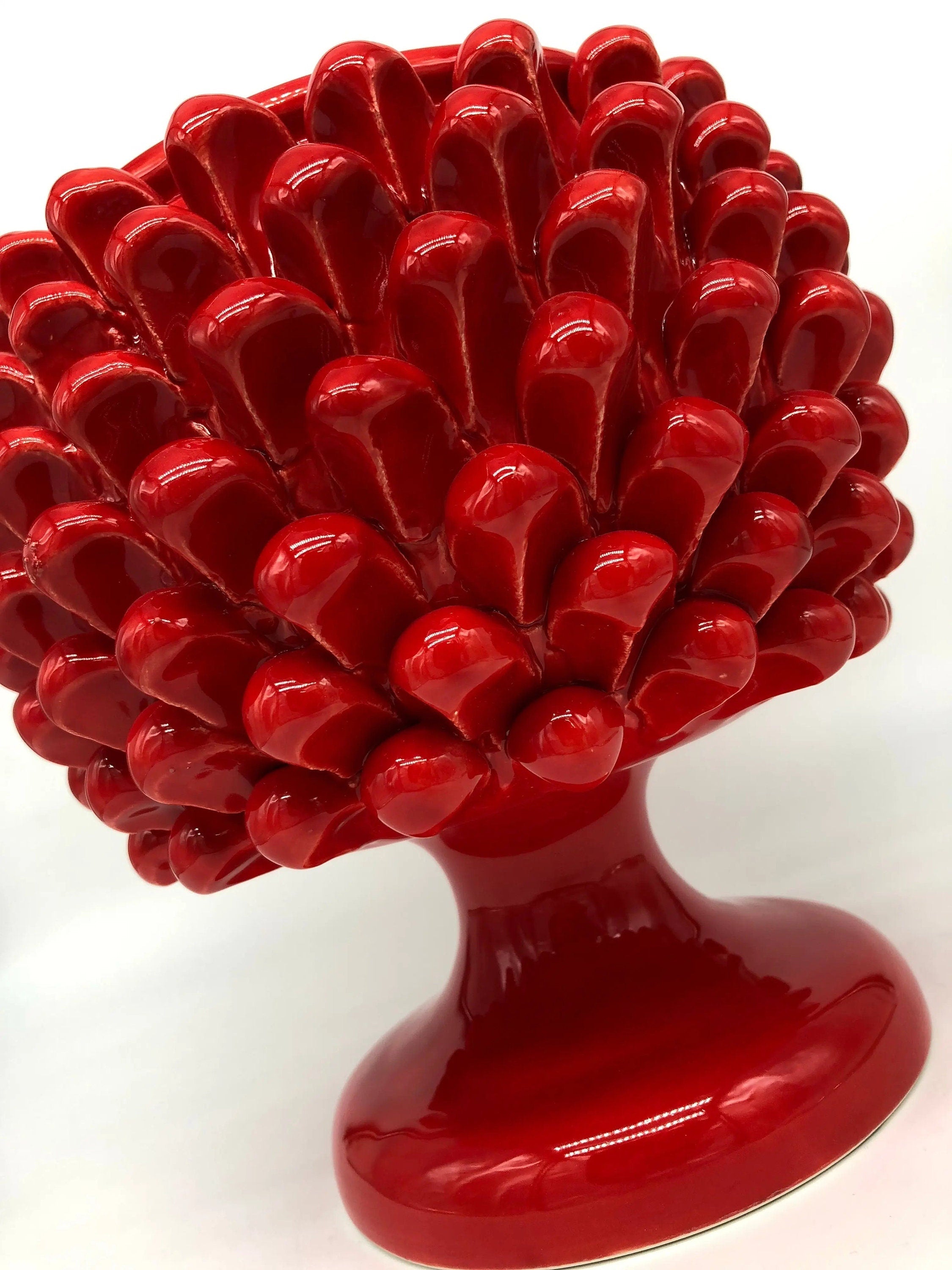 Portavaso Mezza Pigna Ceramica Caltagirone cm H.20 L.20 Artigianale Rosso DD CERAMICHE SICILIANE