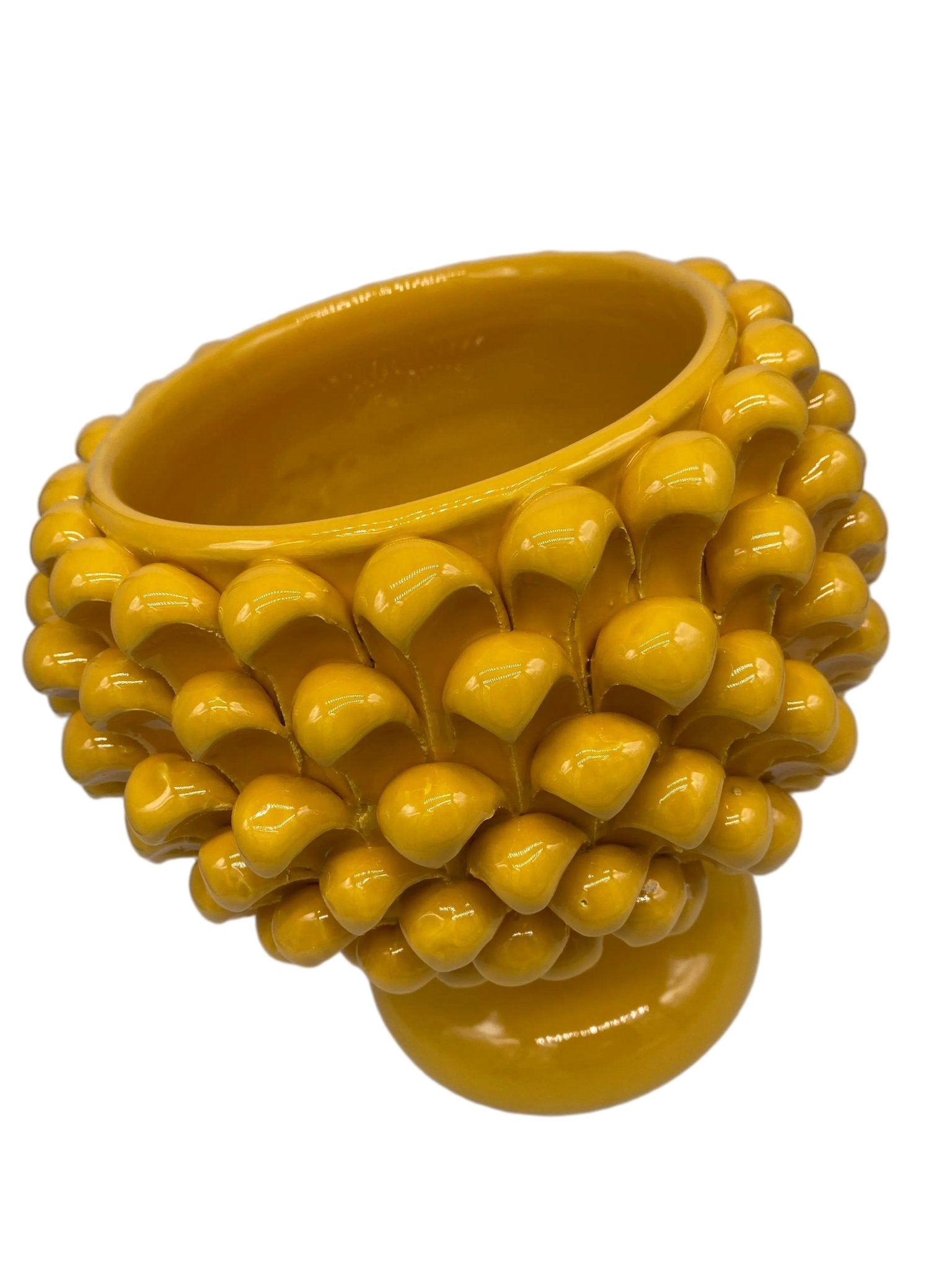 Portavaso Mezza Pigna Ceramica Caltagirone cm H.20 L.20 Artigianale Giallo DD CERAMICHE SICILIANE