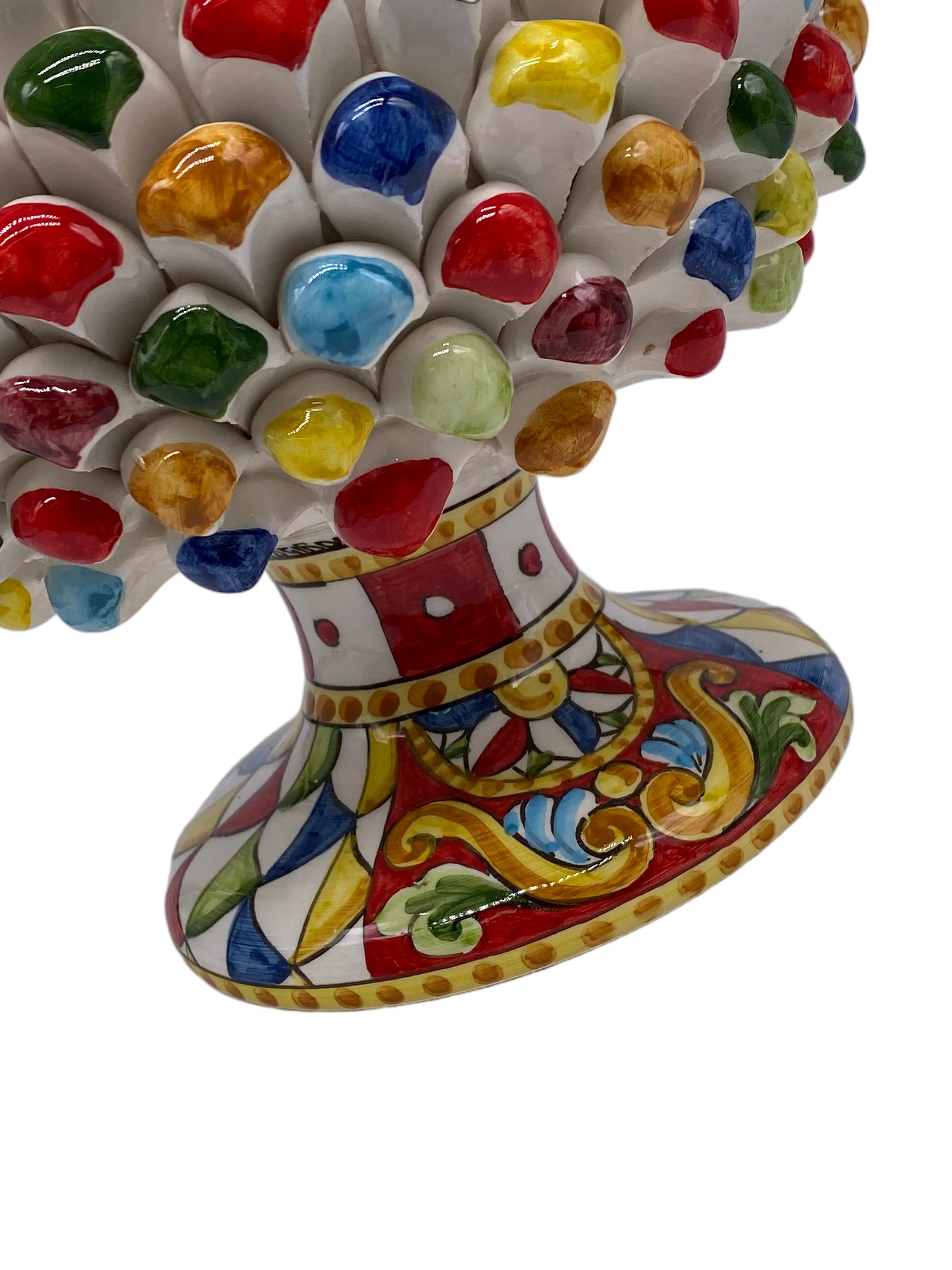 Portavaso Mezza Pigna Ceramica Caltagirone cm H.20 L.20 Artigianale “Carretto” DD CERAMICHE SICILIANE