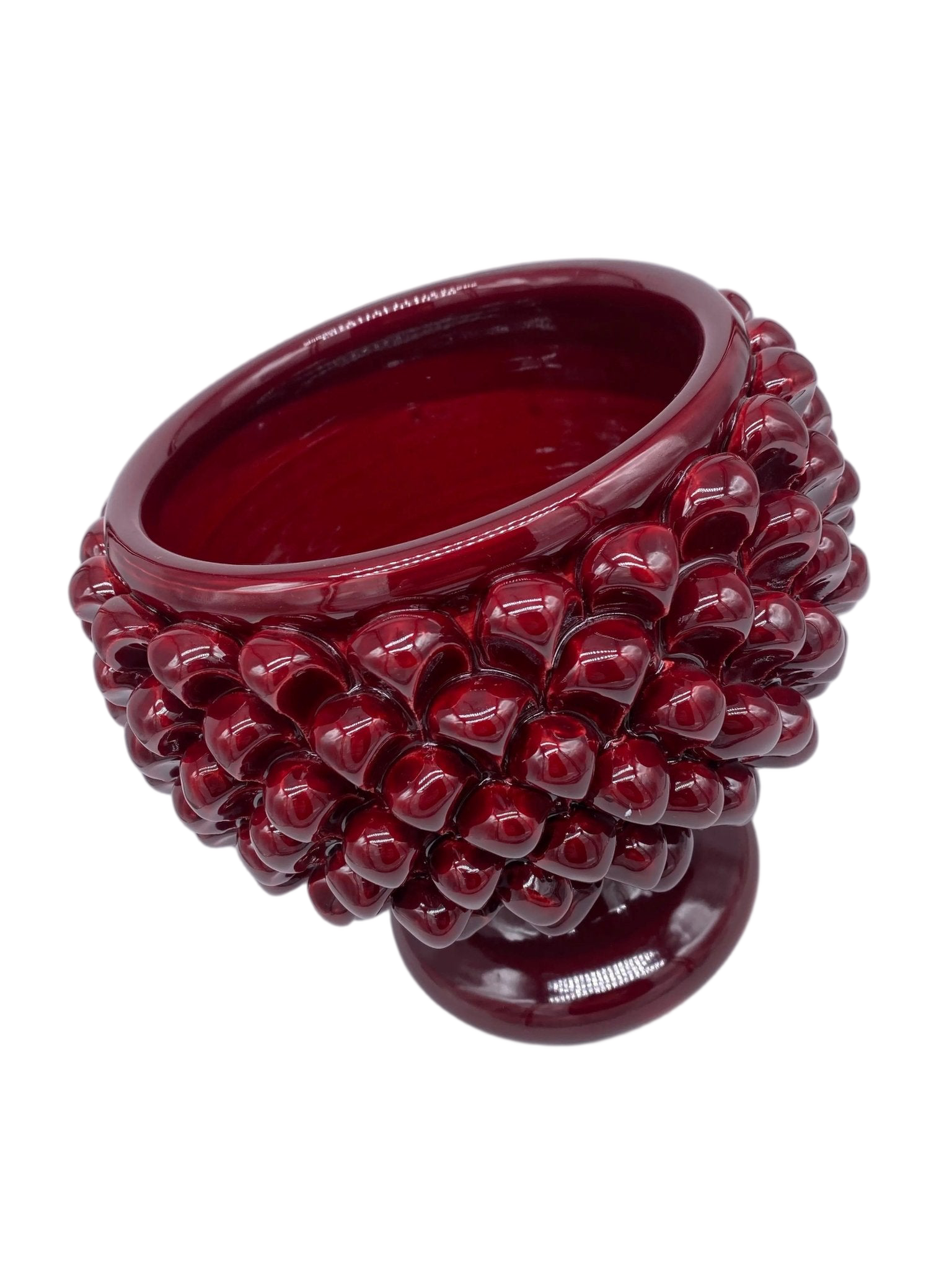 Portavaso Mezza Pigna Ceramica Caltagirone cm H.20 L.20 Artigianale Bordeaux DD CERAMICHE SICILIANE