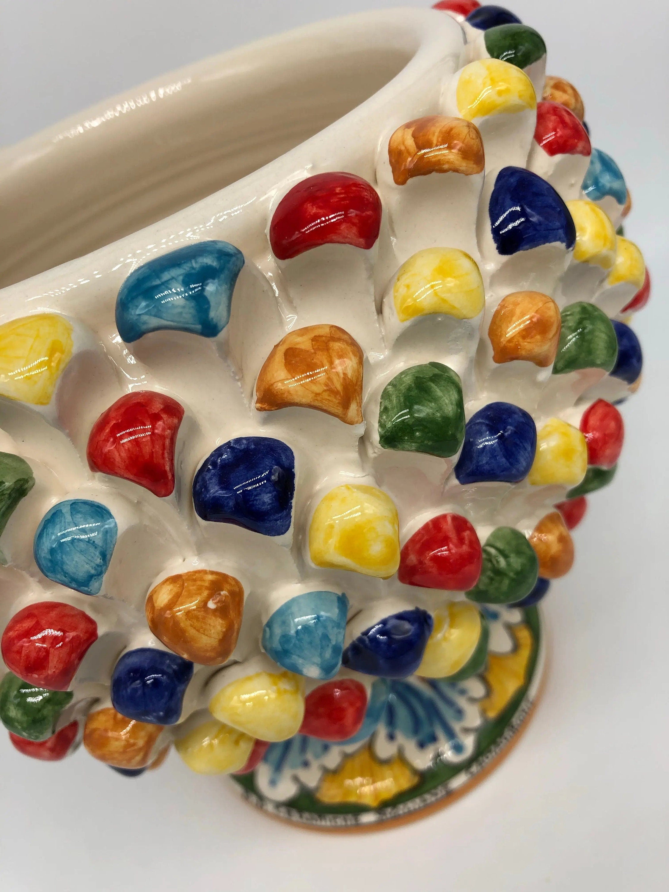 Portavaso Mezza Pigna Ceramica Caltagirone cm H.20 L.20 Artigianale Multicolore DD CERAMICHE SICILIANE