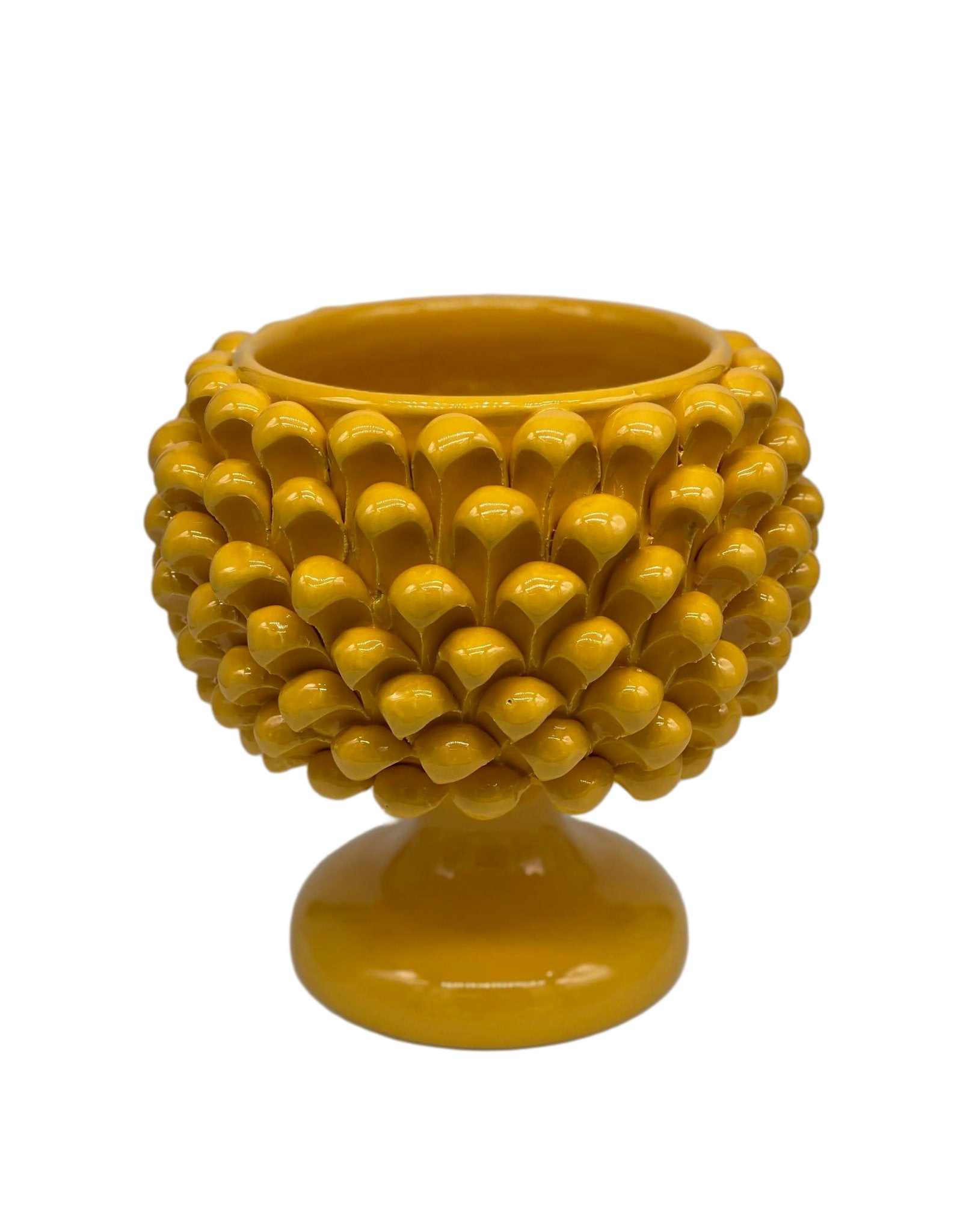 Portavaso Mezza Pigna Ceramica Caltagirone cm H.20 L.20 Artigianale Giallo DD CERAMICHE SICILIANE