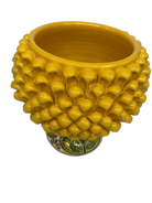 Portavaso Mezza Pigna Ceramica Caltagirone cm H.20 L.20 Artigianale Giallo Base Decorata DD CERAMICHE SICILIANE