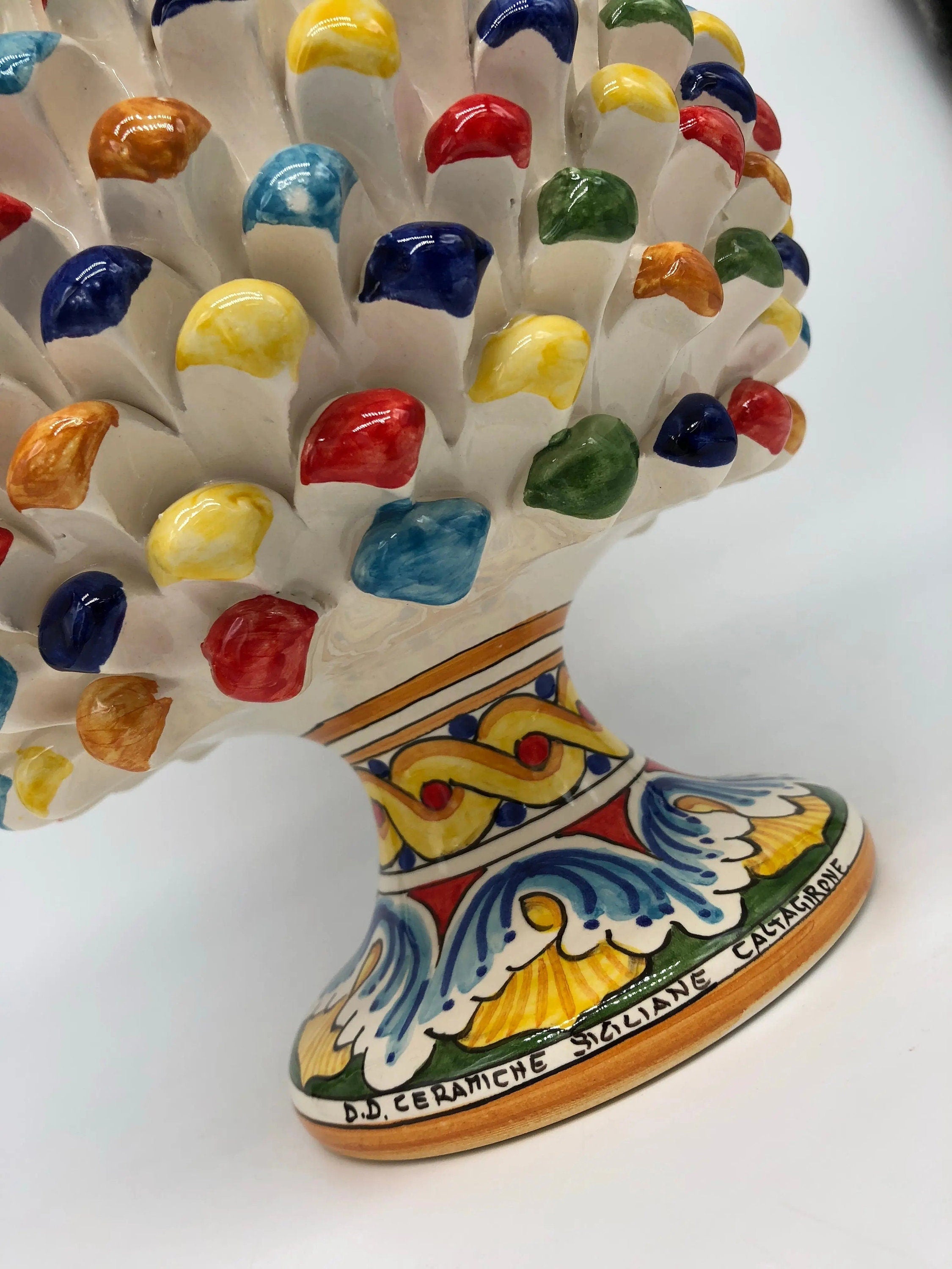 Portavaso Mezza Pigna Ceramica Caltagirone cm H.20 L.20 Artigianale Multicolore DD CERAMICHE SICILIANE