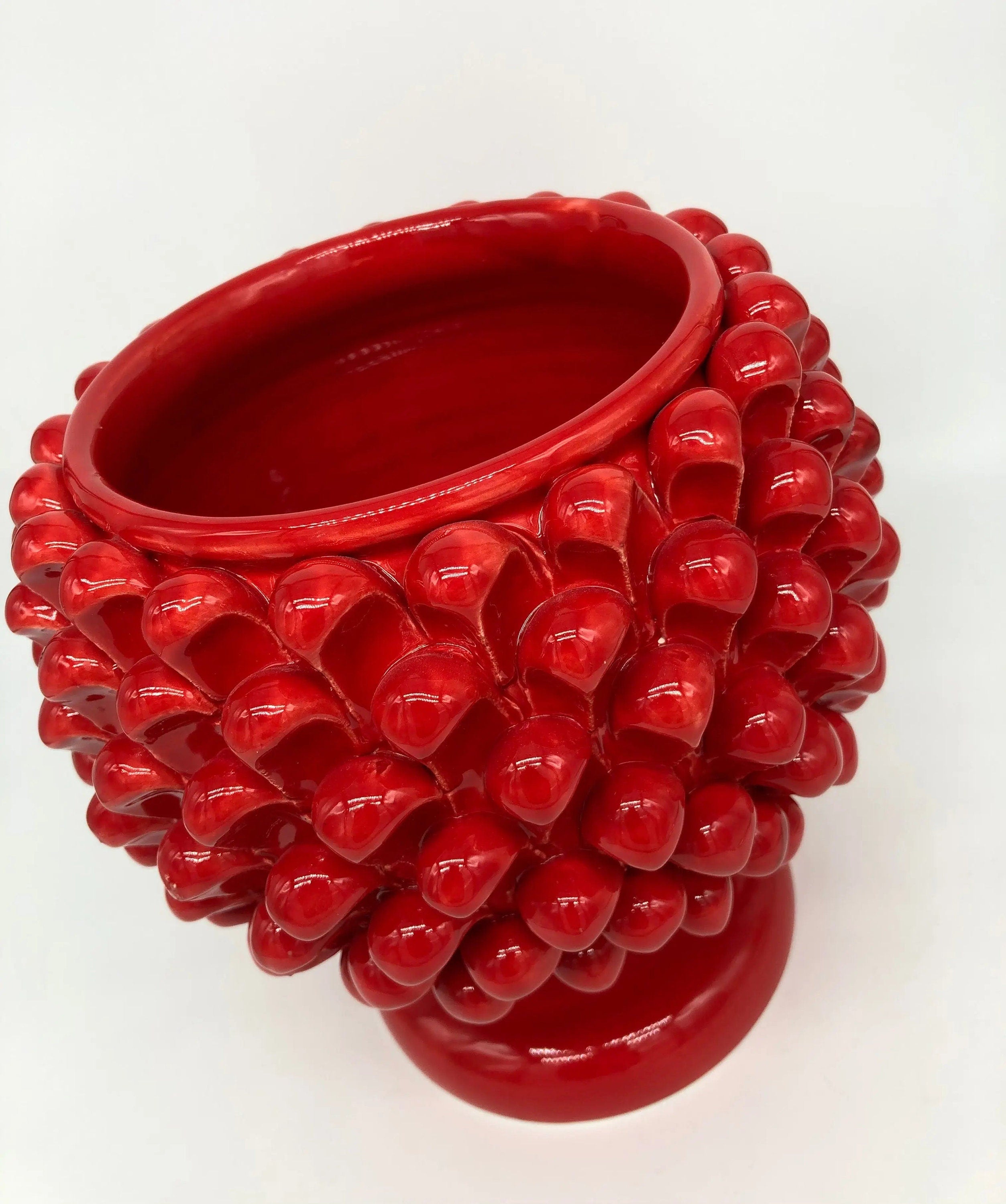 Portavaso Mezza Pigna Ceramica Caltagirone cm H.20 L.20 Artigianale Rosso DD CERAMICHE SICILIANE