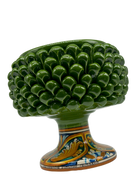 Portavaso Mezza Pigna Ceramica Caltagirone cm H.20 L.20 Artigianale Verde Base Decorata - MEZZA PIGNA
