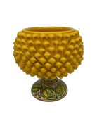 Portavaso Mezza Pigna Ceramica Caltagirone cm H.20 L.20 Artigianale Giallo Base Decorata DD CERAMICHE SICILIANE