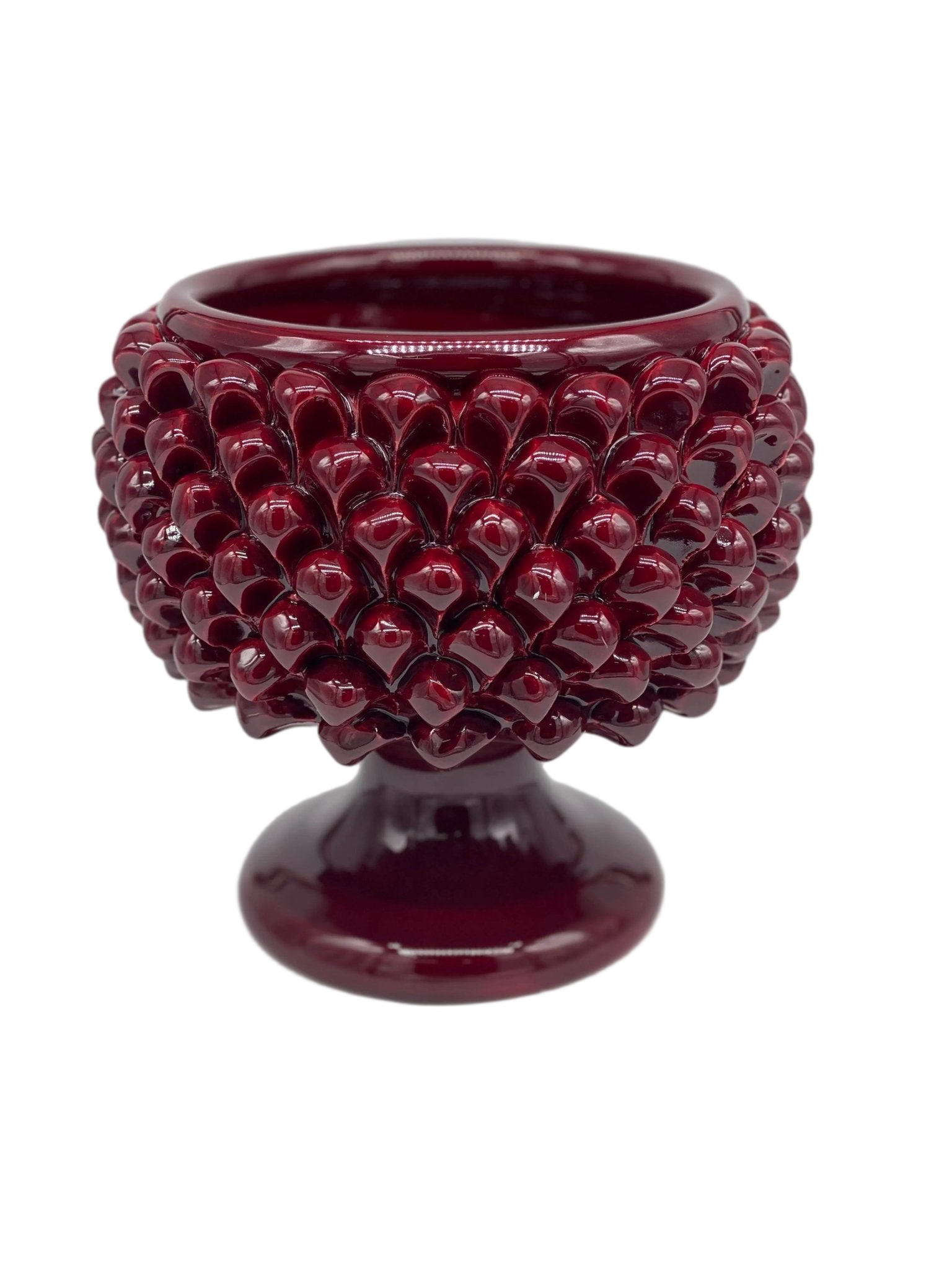 Portavaso Mezza Pigna Ceramica Caltagirone cm H.20 L.20 Artigianale Bordeaux DD CERAMICHE SICILIANE
