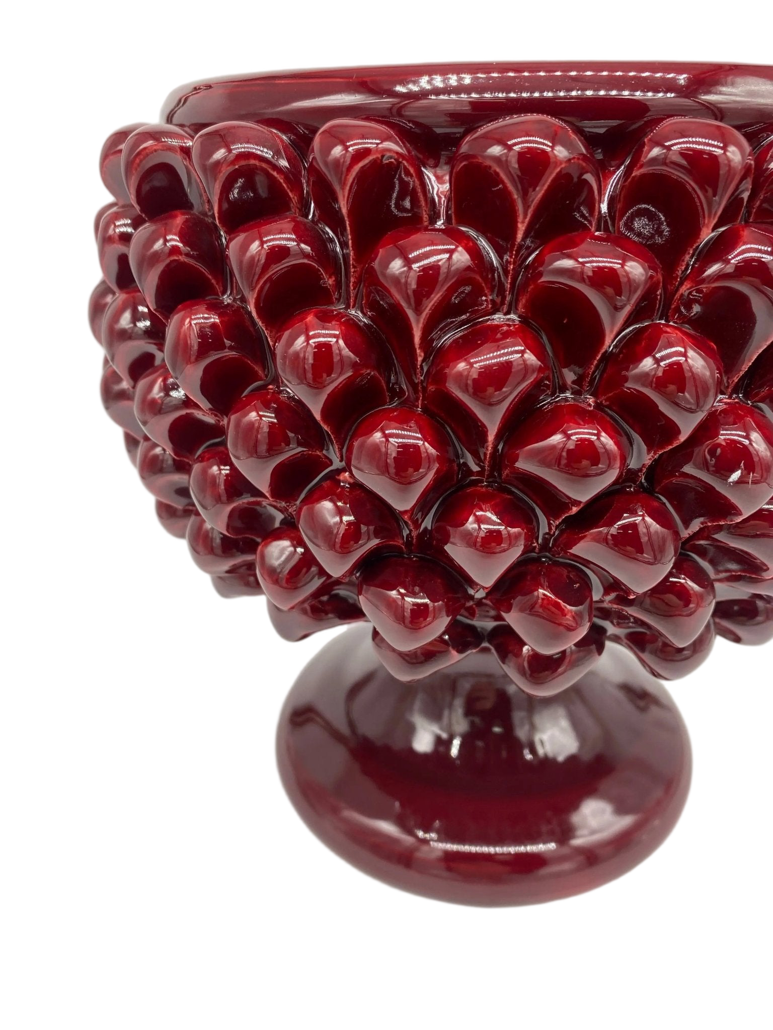 Portavaso Mezza Pigna Ceramica Caltagirone cm H.20 L.20 Artigianale Bordeaux DD CERAMICHE SICILIANE