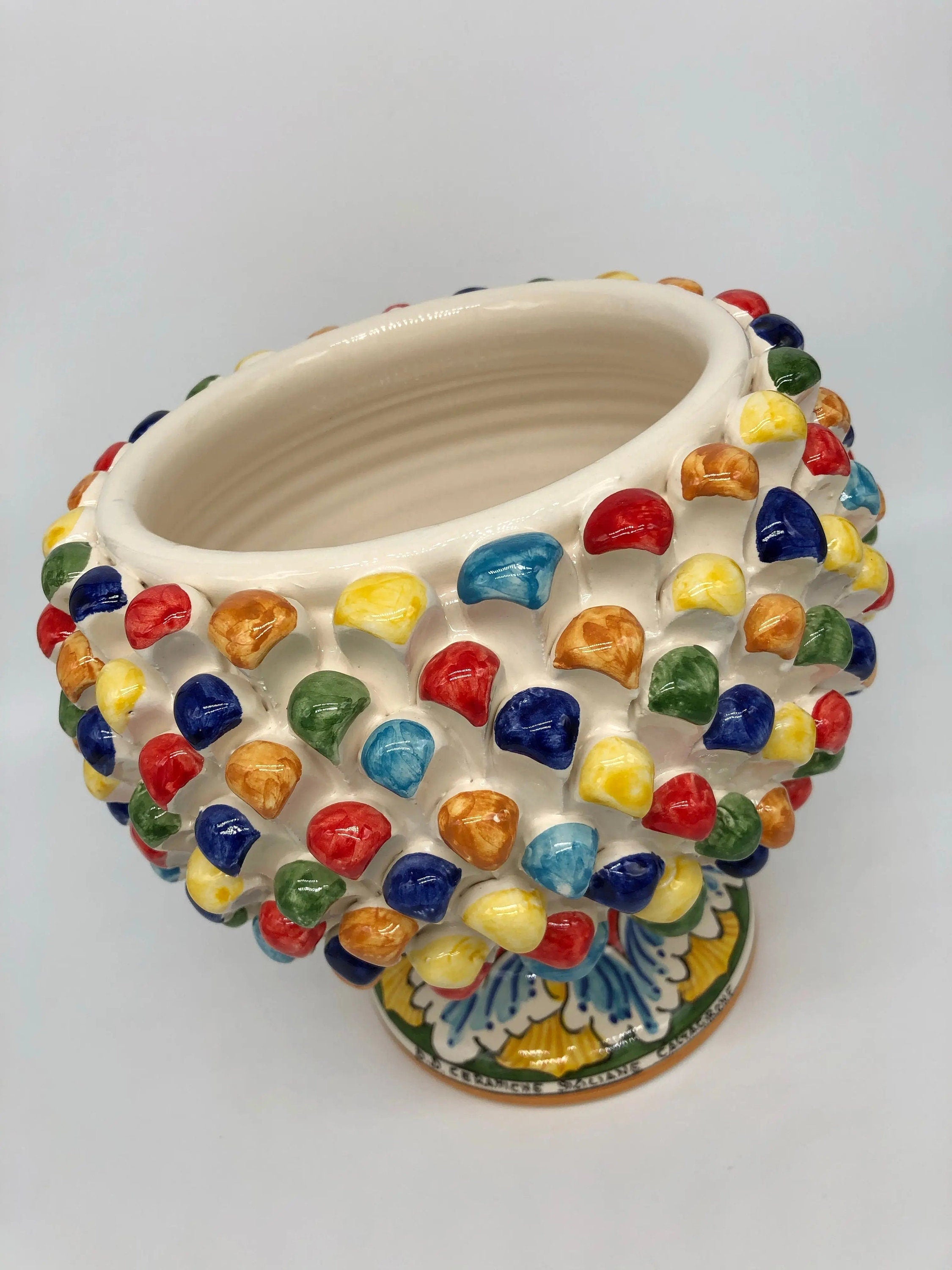 Portavaso Mezza Pigna Ceramica Caltagirone cm H.20 L.20 Artigianale Multicolore DD CERAMICHE SICILIANE