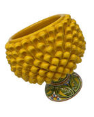 Portavaso Mezza Pigna Ceramica Caltagirone cm H.20 L.20 Artigianale Giallo Base Decorata DD CERAMICHE SICILIANE