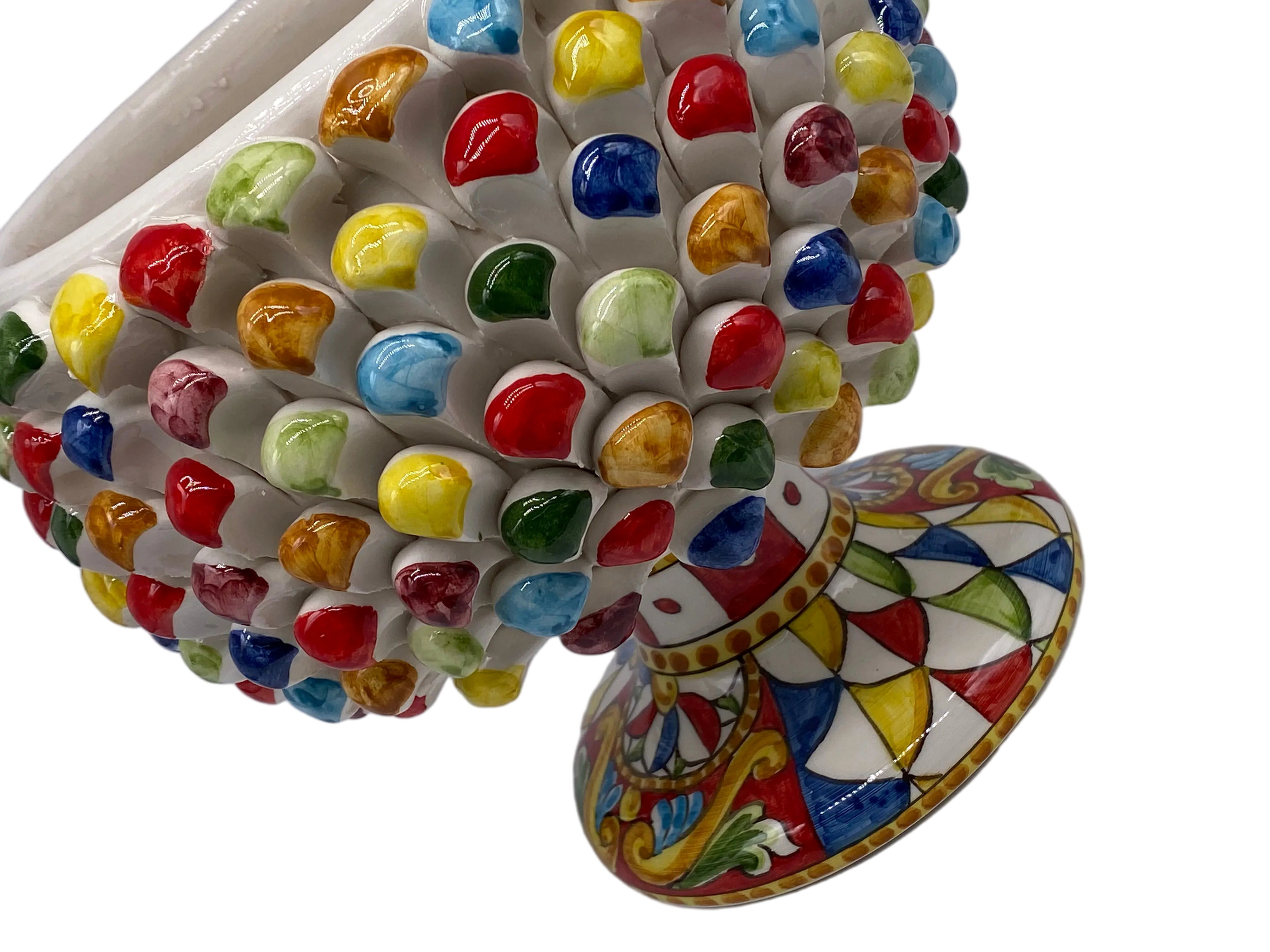 Portavaso Mezza Pigna Ceramica Caltagirone cm H.20 L.20 Artigianale “Carretto” DD CERAMICHE SICILIANE