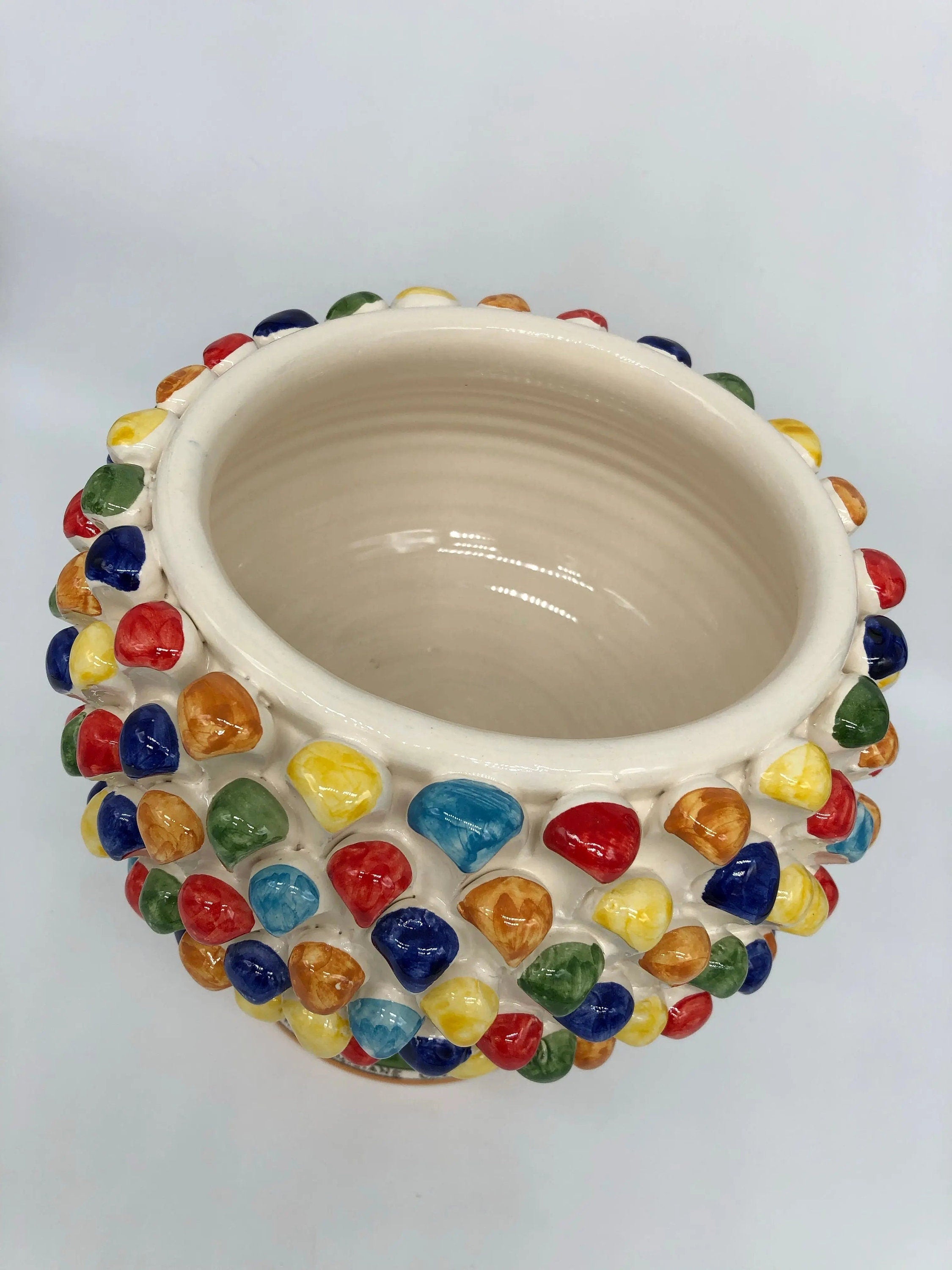 Portavaso Mezza Pigna Ceramica Caltagirone cm H.20 L.20 Artigianale Multicolore DD CERAMICHE SICILIANE