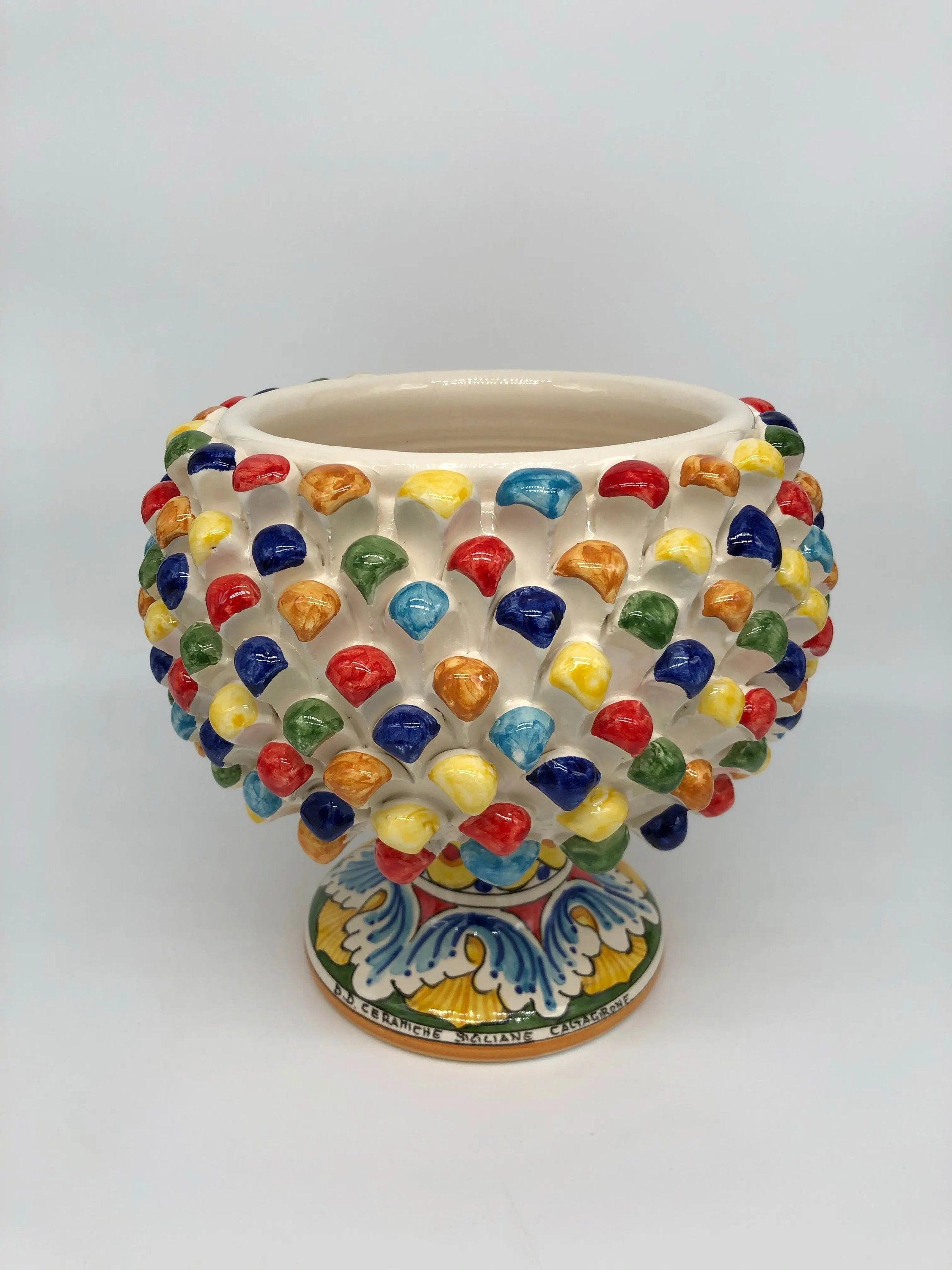 Portavaso Mezza Pigna Ceramica Caltagirone cm H.20 L.20 Artigianale Multicolore DD CERAMICHE SICILIANE