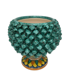 Portavaso Mezza Pigna Ceramica Caltagirone cm H.25 L.25 Artigianale Verde Acqua Base Decorata - DD CERAMICHE SICILIANE