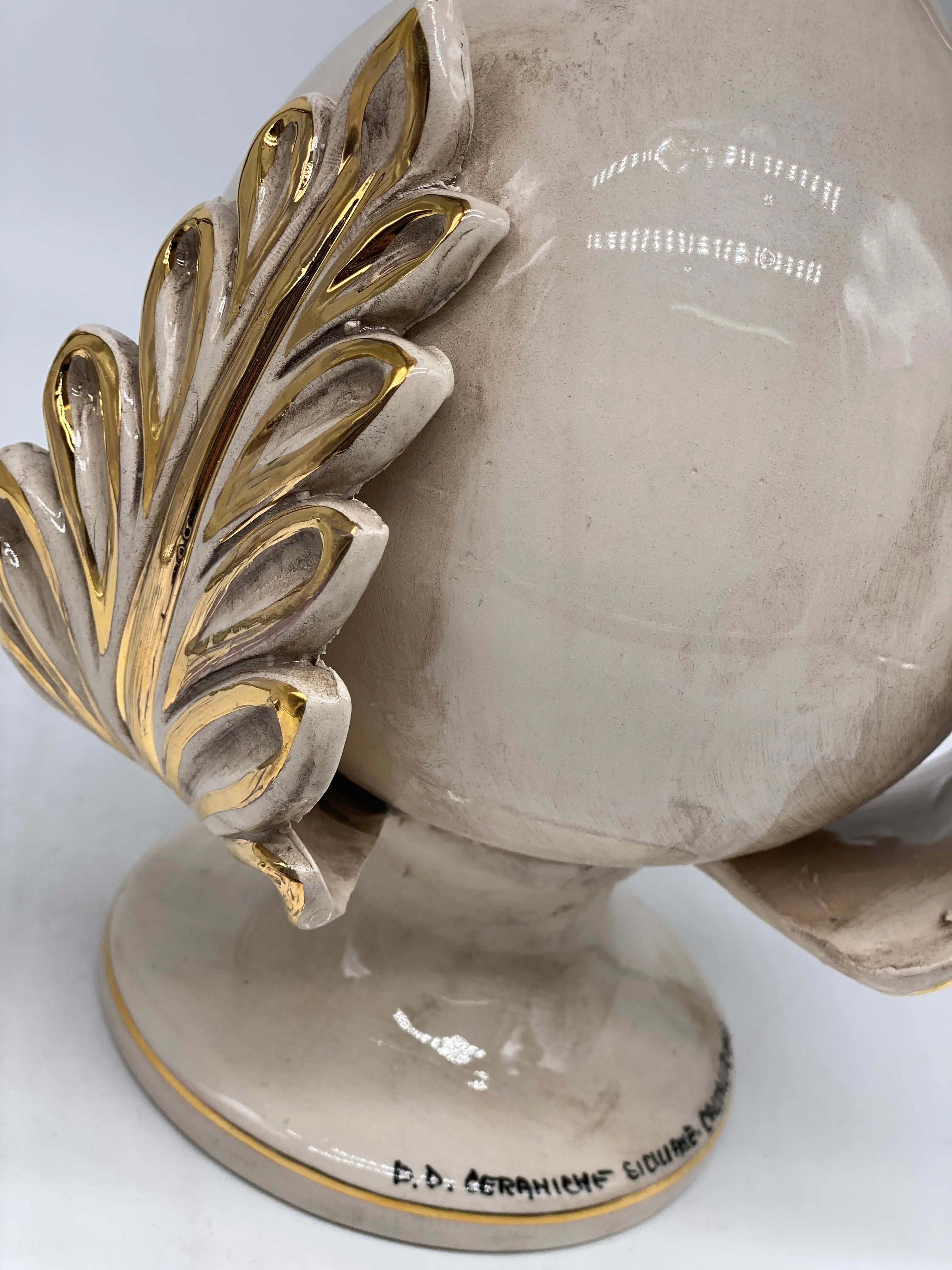 Pumo Ceramica Caltagirone cm H.20 Artigianale Écru Oro DD CERAMICHE SICILIANE