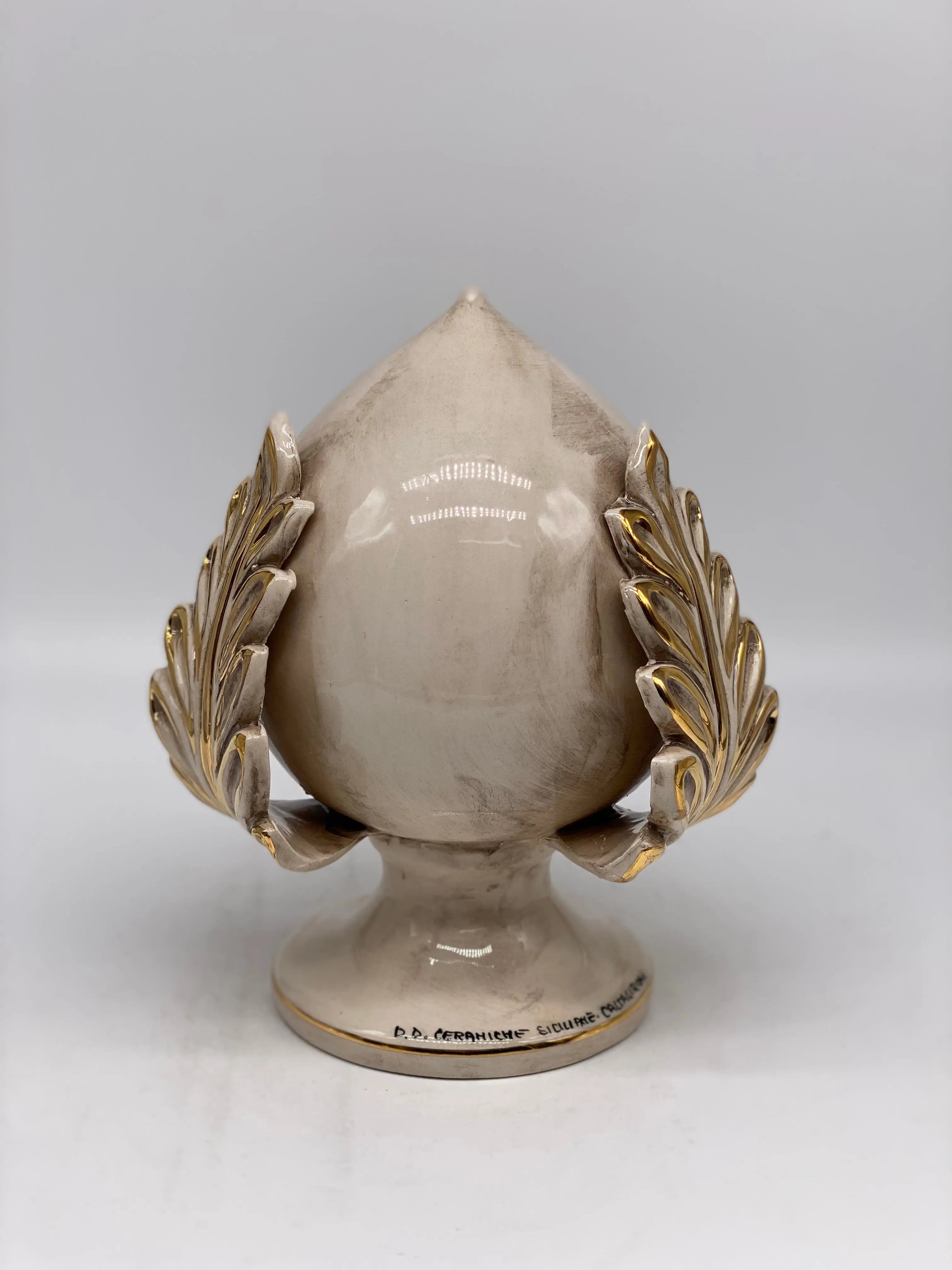 Pumo Ceramica Caltagirone cm H.20 Artigianale Écru Oro DD CERAMICHE SICILIANE