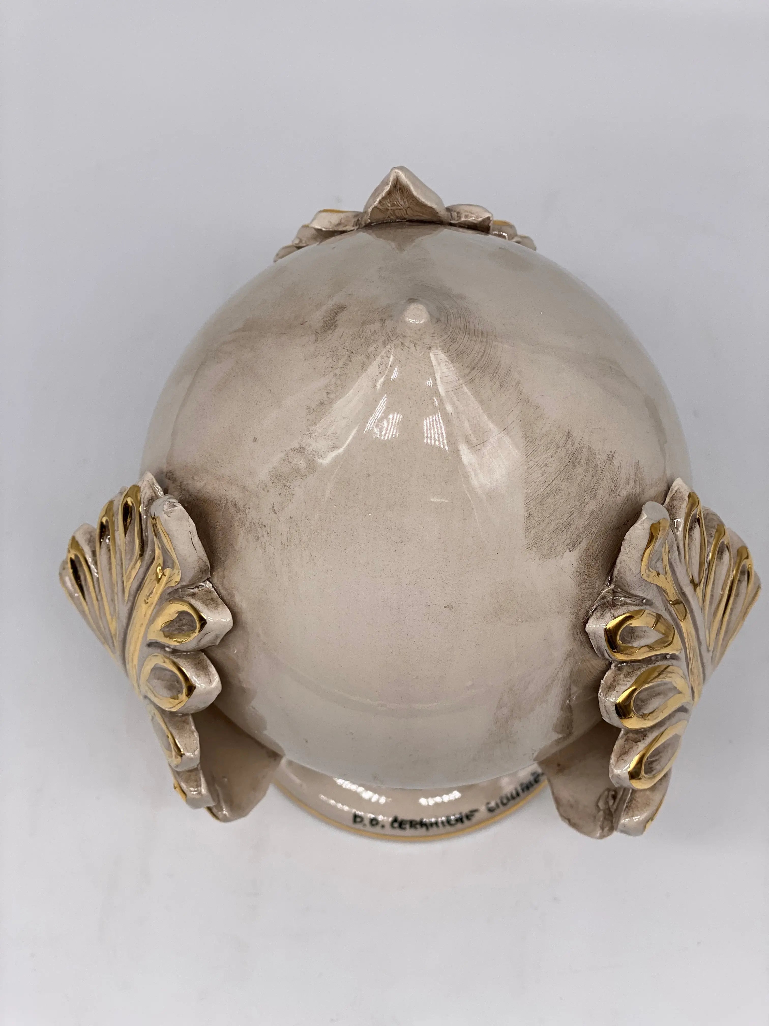 Pumo Ceramica Caltagirone cm H.20 Artigianale Écru Oro DD CERAMICHE SICILIANE