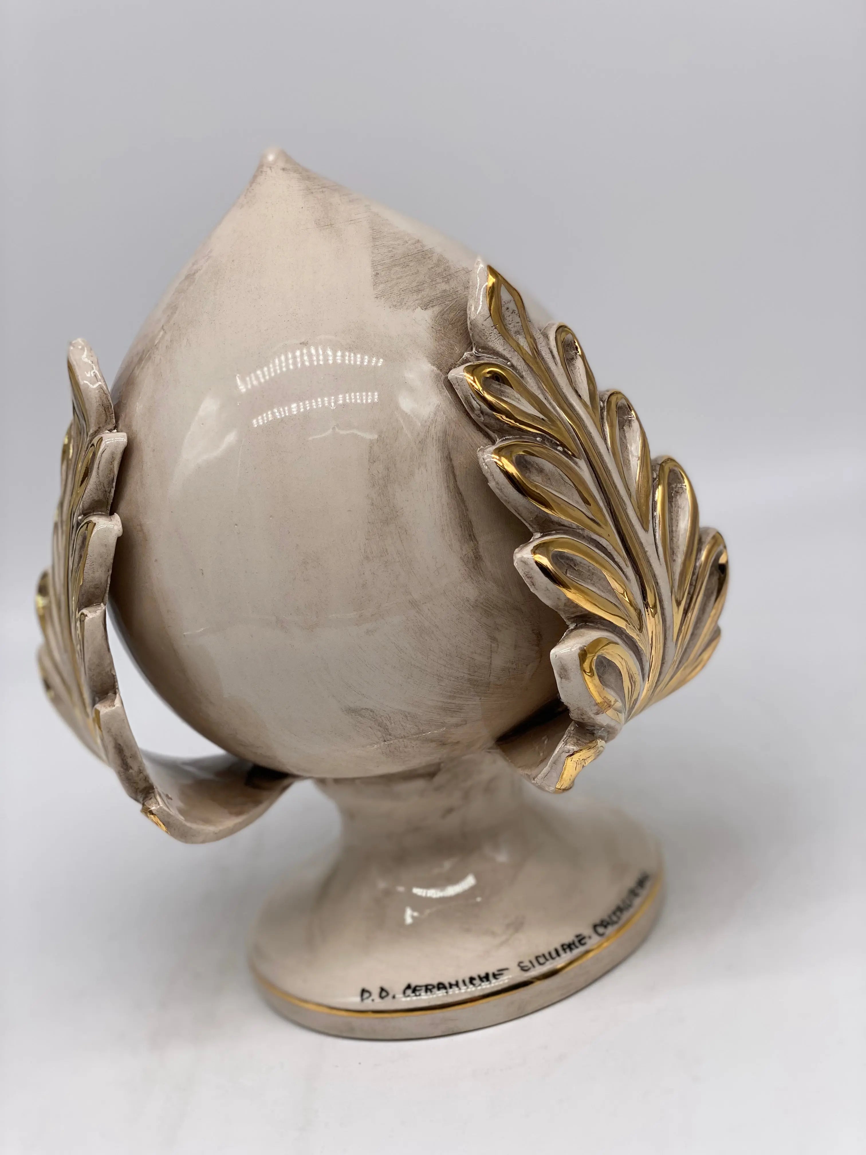 Pumo Ceramica Caltagirone cm H.20 Artigianale Écru Oro DD CERAMICHE SICILIANE