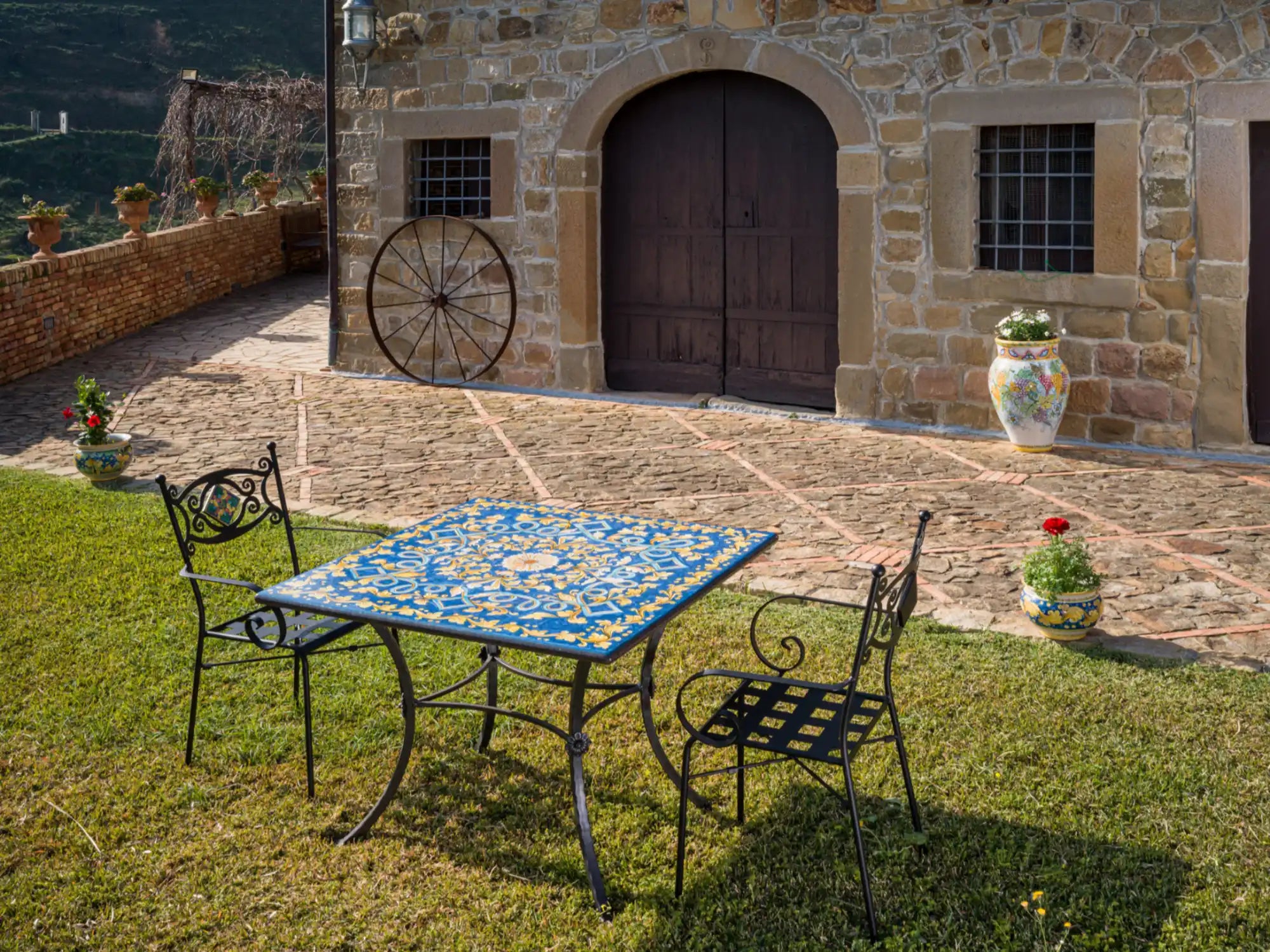 Tavolo Quadrato cm 100 Pietra Lavica Decoro Brezza Marina - TAVOLI