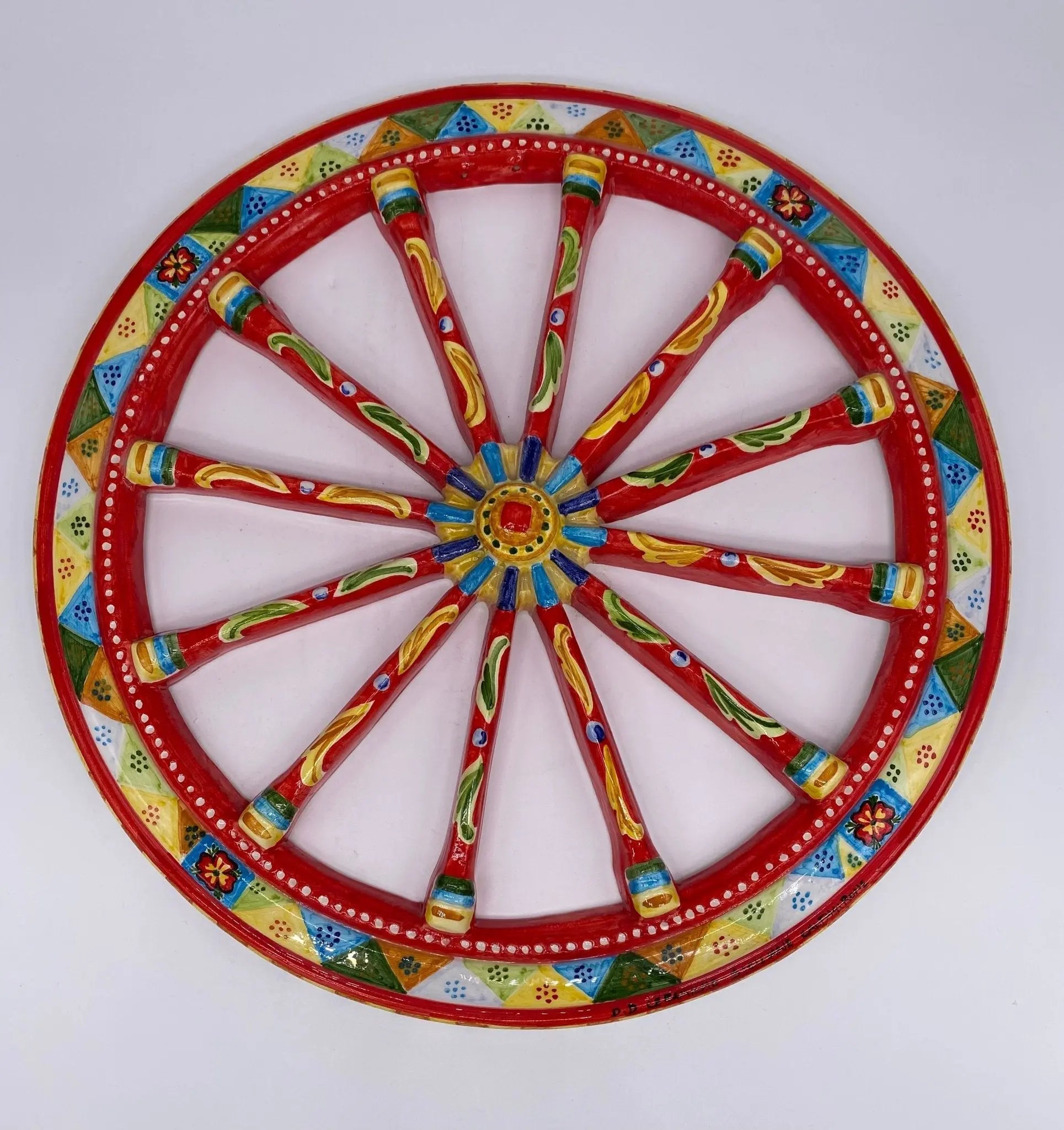 Ruota Carretto Siciliano Ceramica Caltagirone Diametro 30 cm Artigianale Decorata - MADE IN SICILY