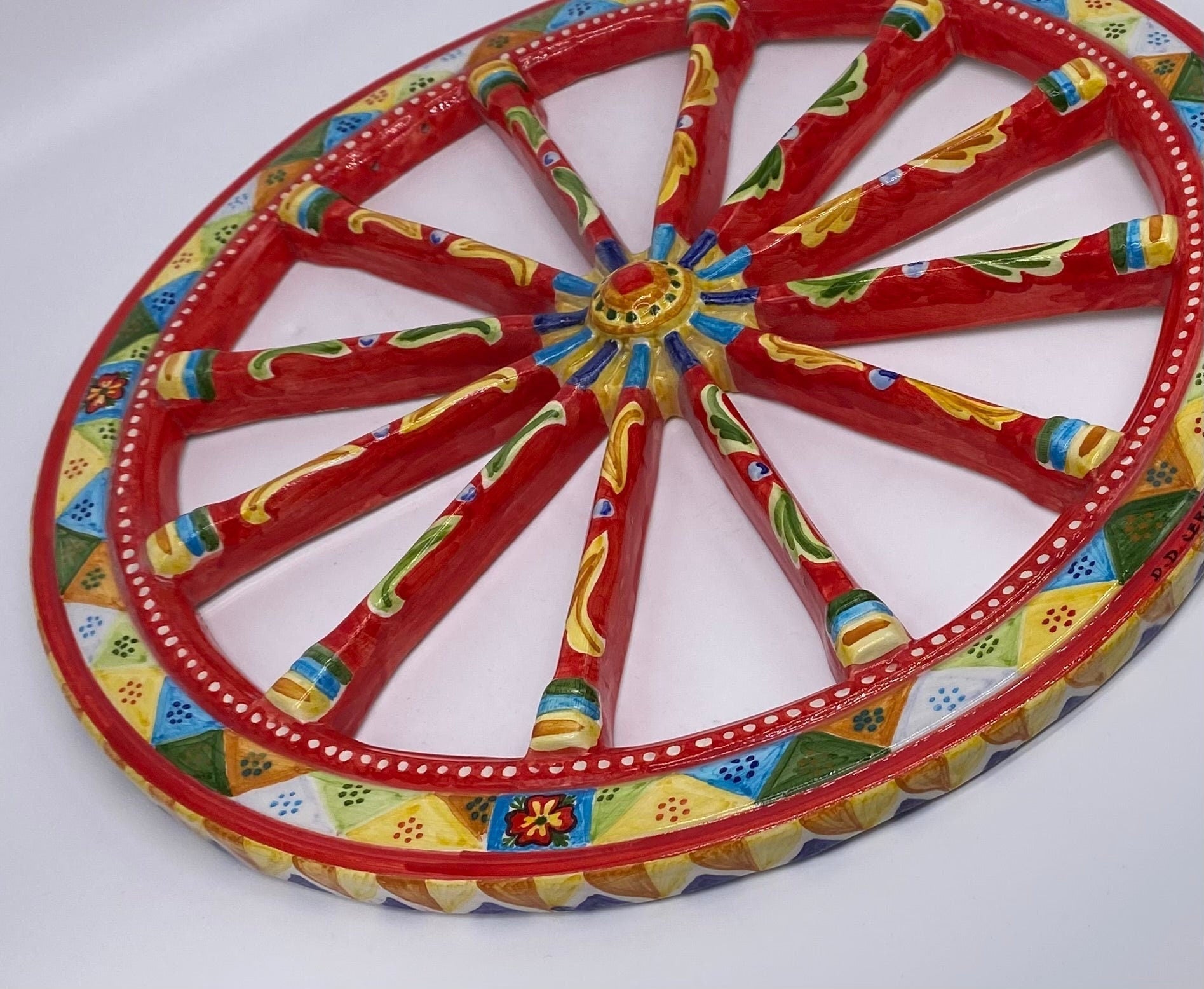 Ruota Carretto Siciliano Ceramica Caltagirone Diametro 30 cm Artigianale Decorata - DD CERAMICHE SICILIANE