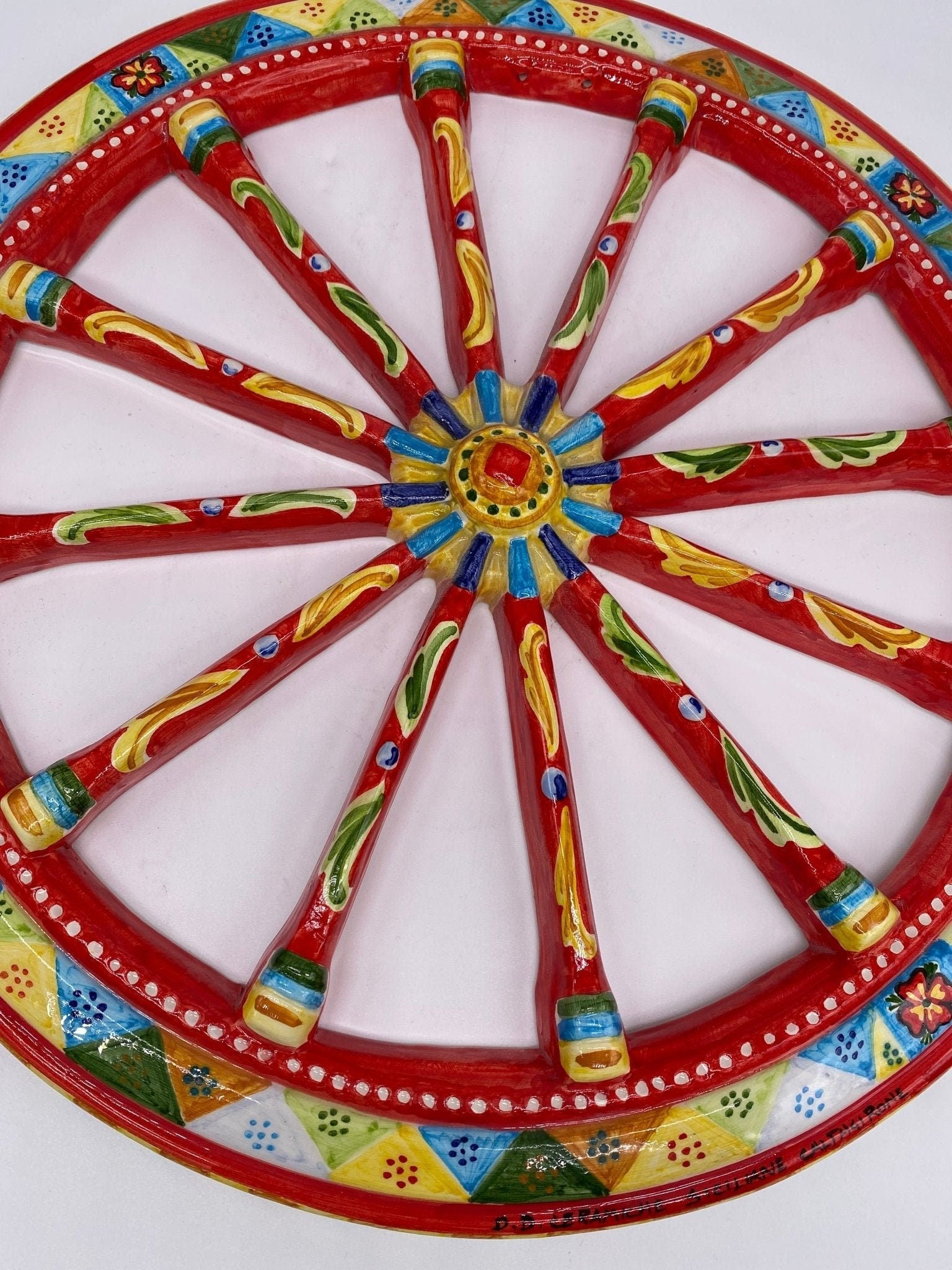 Ruota Carretto Siciliano Ceramica Caltagirone Diametro 30 cm Artigianale Decorata - DD CERAMICHE SICILIANE