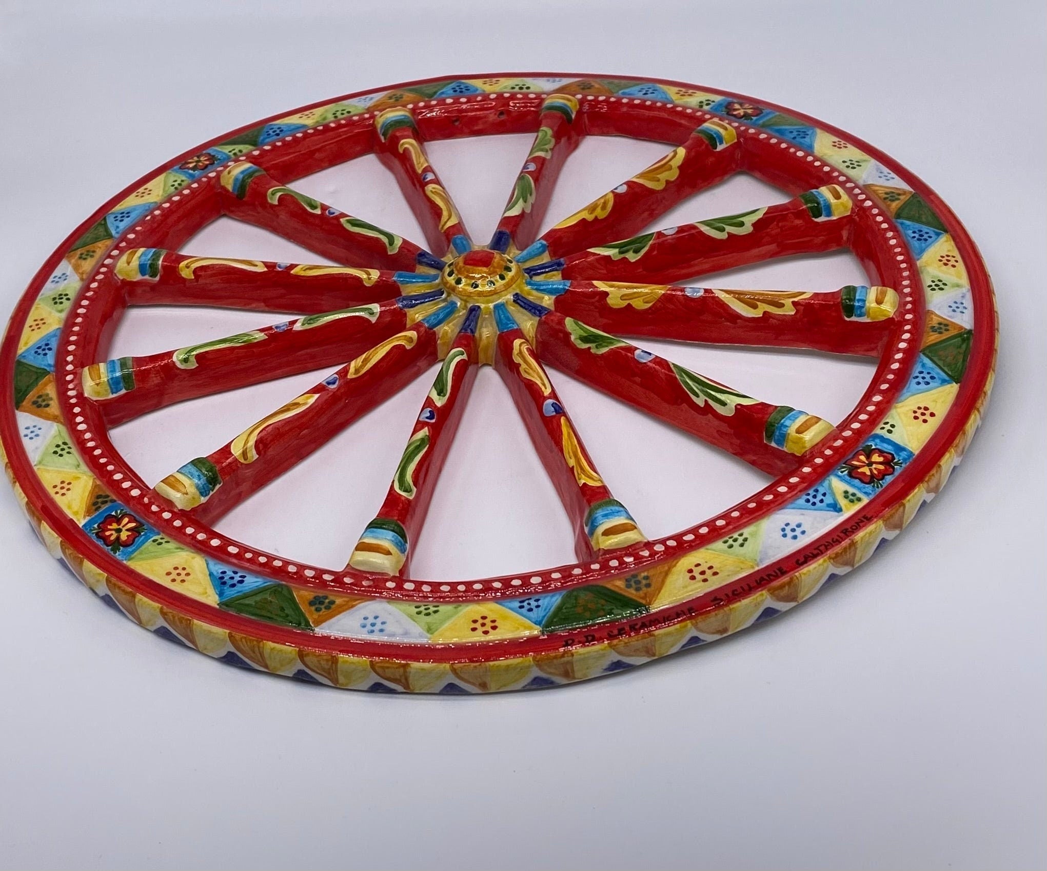 Ruota Carretto Siciliano Ceramica Caltagirone Diametro 30 cm Artigianale Decorata - DD CERAMICHE SICILIANE