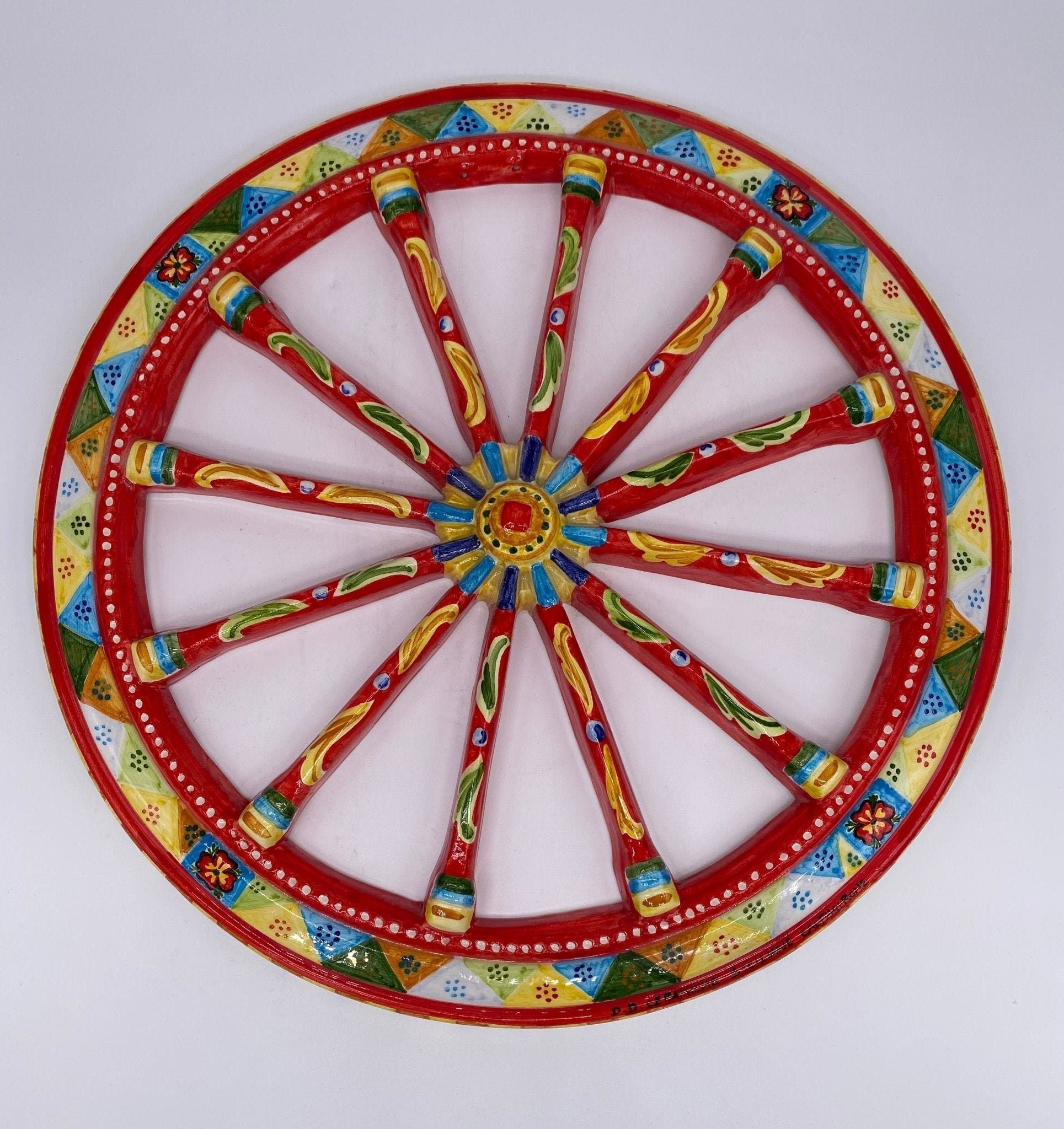 Ruota Carretto Siciliano Ceramica Caltagirone Diametro 30 cm Artigianale Decorata - DD CERAMICHE SICILIANE