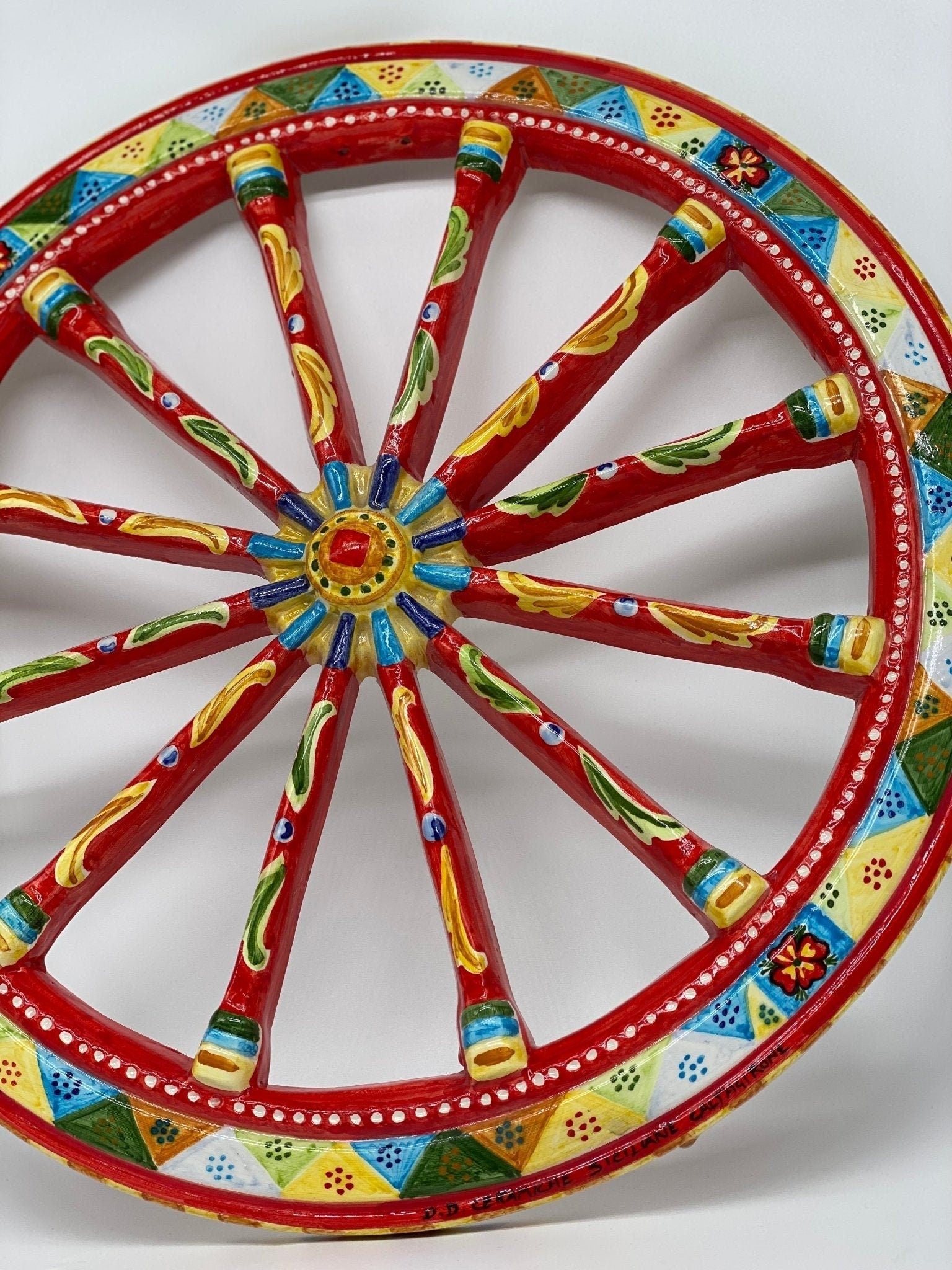Ruota Carretto Siciliano Ceramica Caltagirone Diametro 30 cm Artigianale Decorata - DD CERAMICHE SICILIANE
