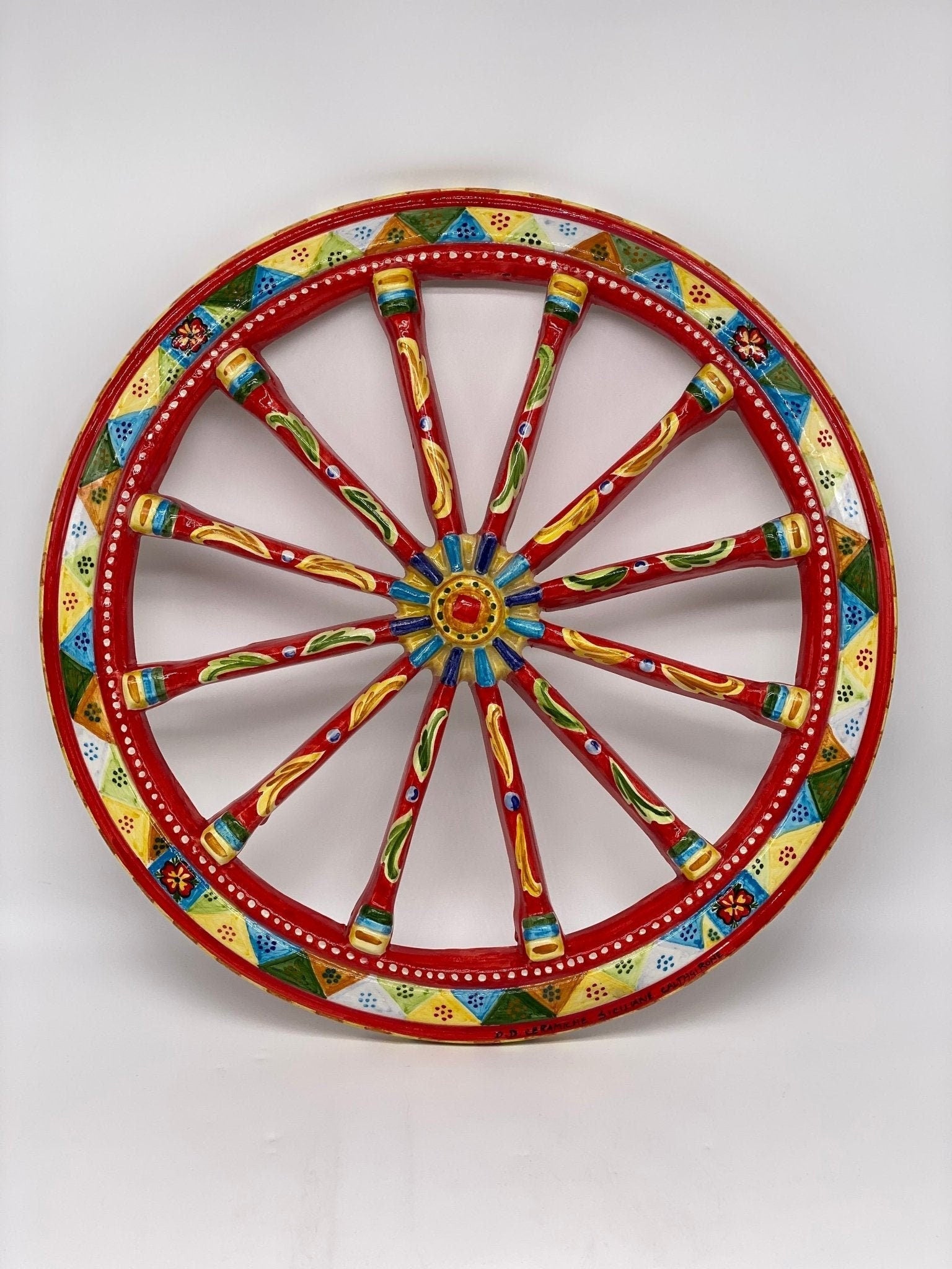 Ruota Carretto Siciliano Ceramica Caltagirone Diametro 30 cm Artigianale Decorata - DD CERAMICHE SICILIANE
