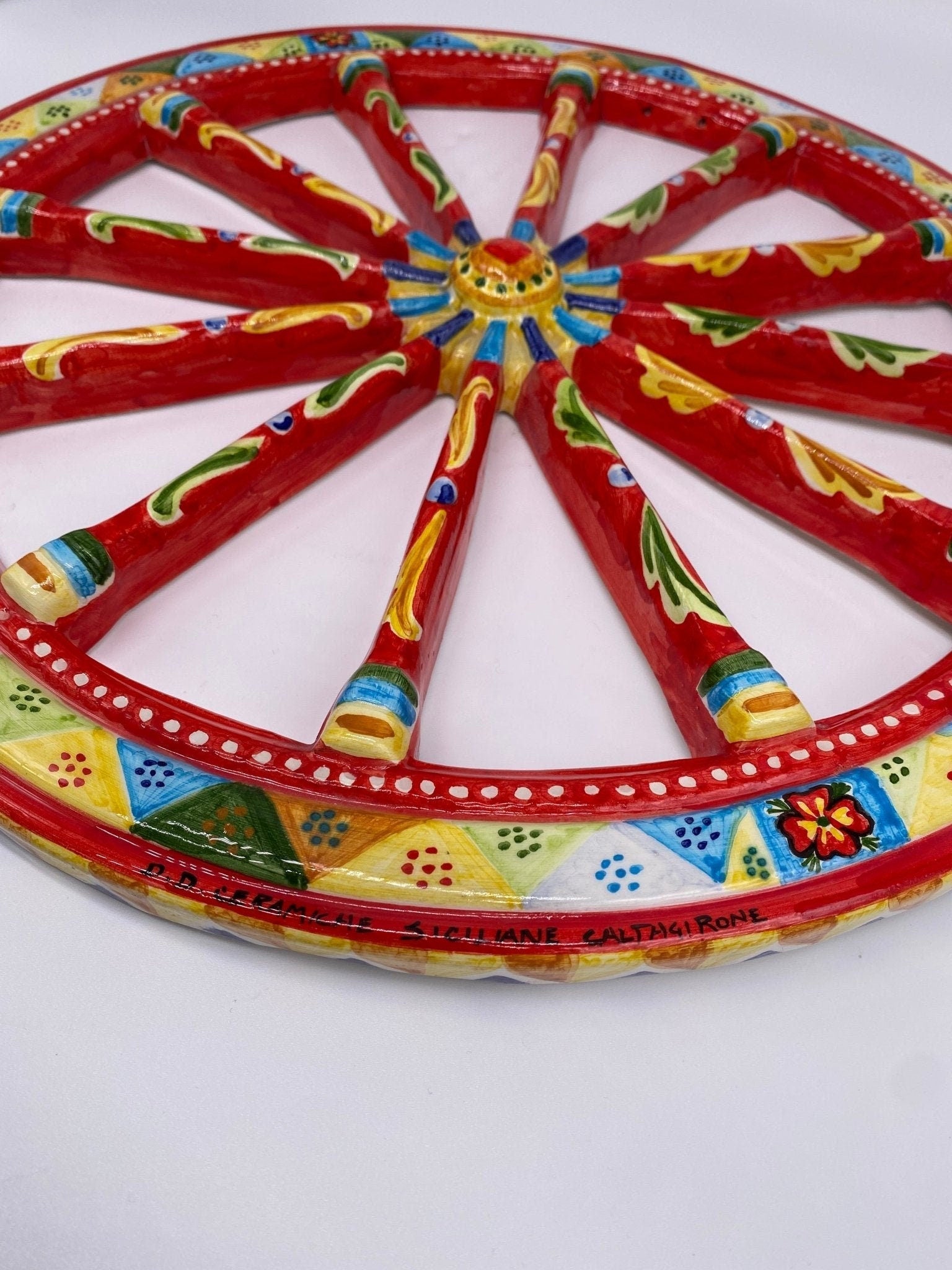 Ruota Carretto Siciliano Ceramica Caltagirone Diametro 30 cm Artigianale Decorata - DD CERAMICHE SICILIANE