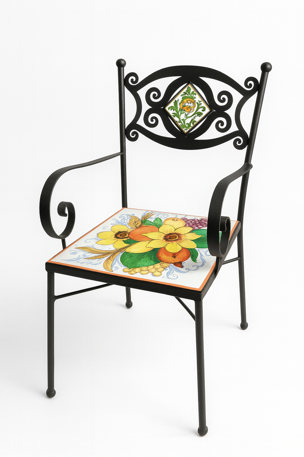 Sedia in Ferro Battuto con Pietra Lavica e Mattonella e Braccioli - SEDIE