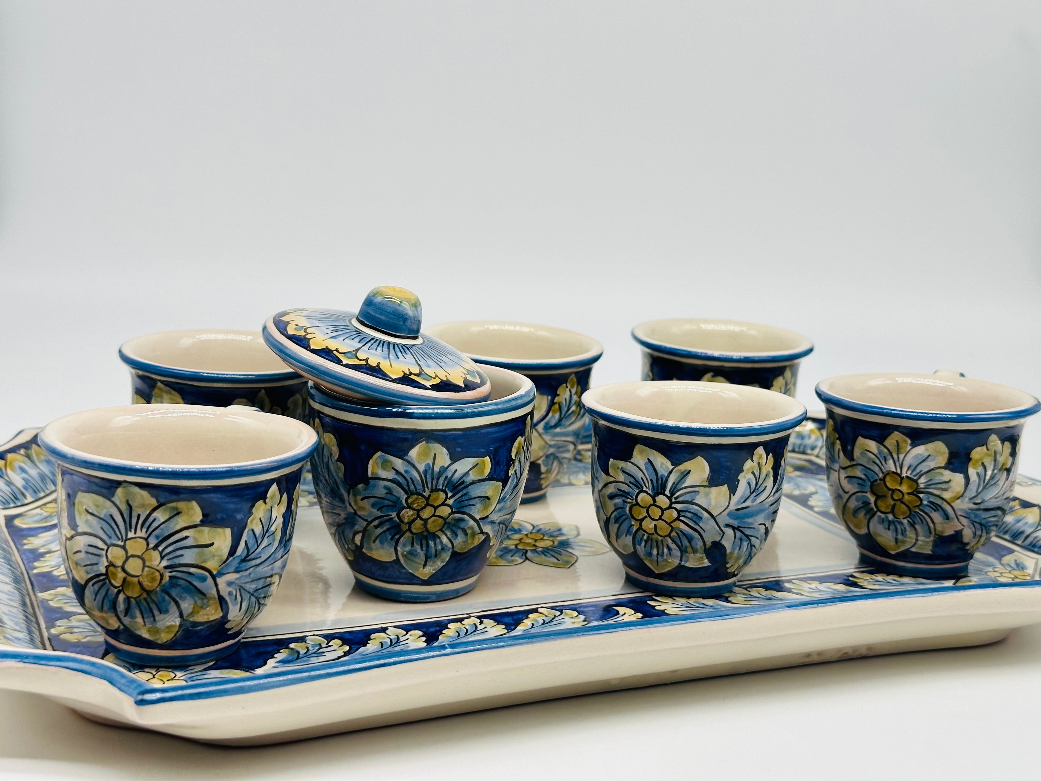 Set 6 tazzine da caffè con Vassoio e Zuccheriera Ceramica Caltagirone decorata a mano - MADE IN SICILY