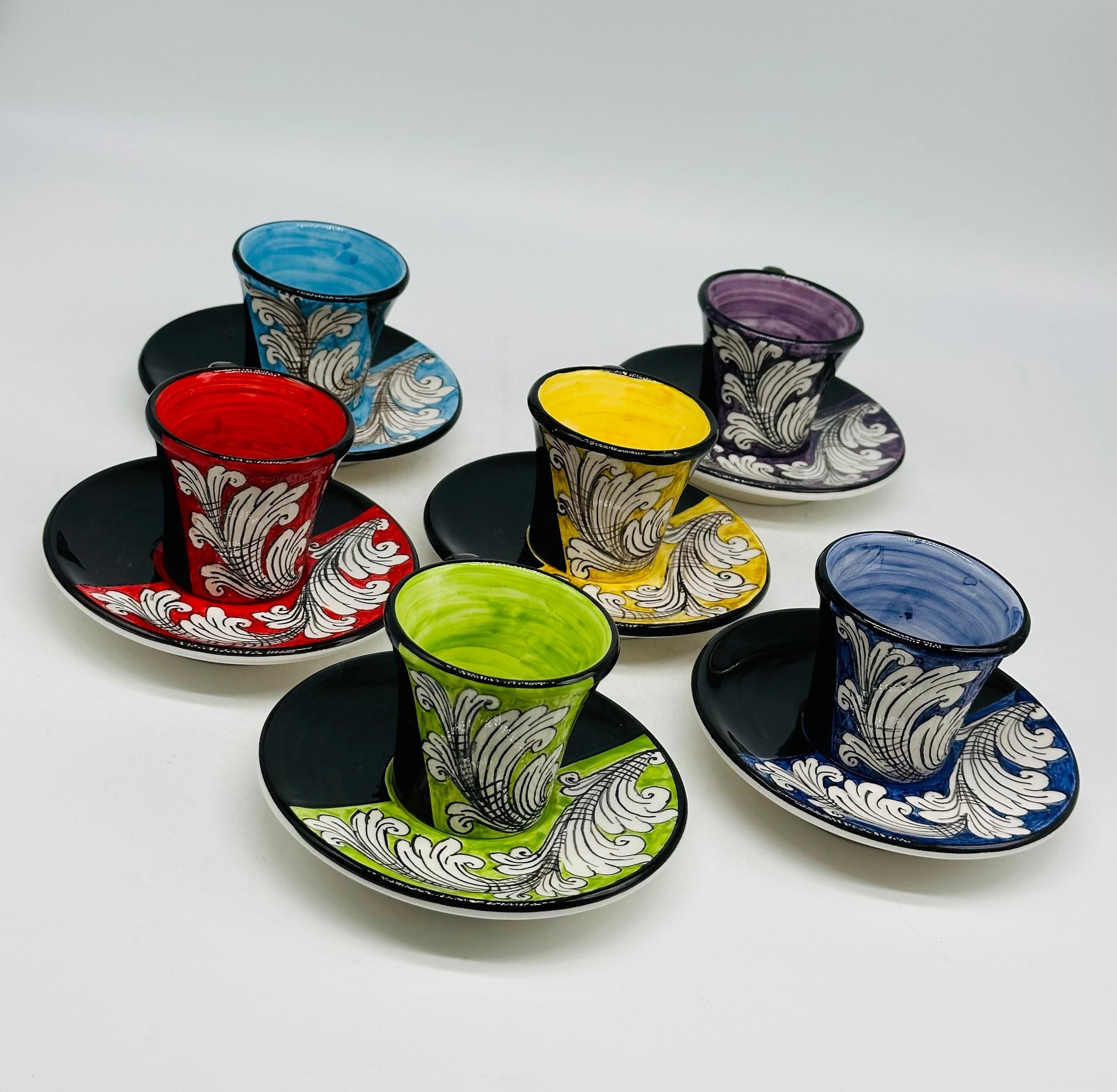 Set 6 tazzine da caffè decorate a mano “Ornato” Ceramica Caltagirone - MADE IN SICILY