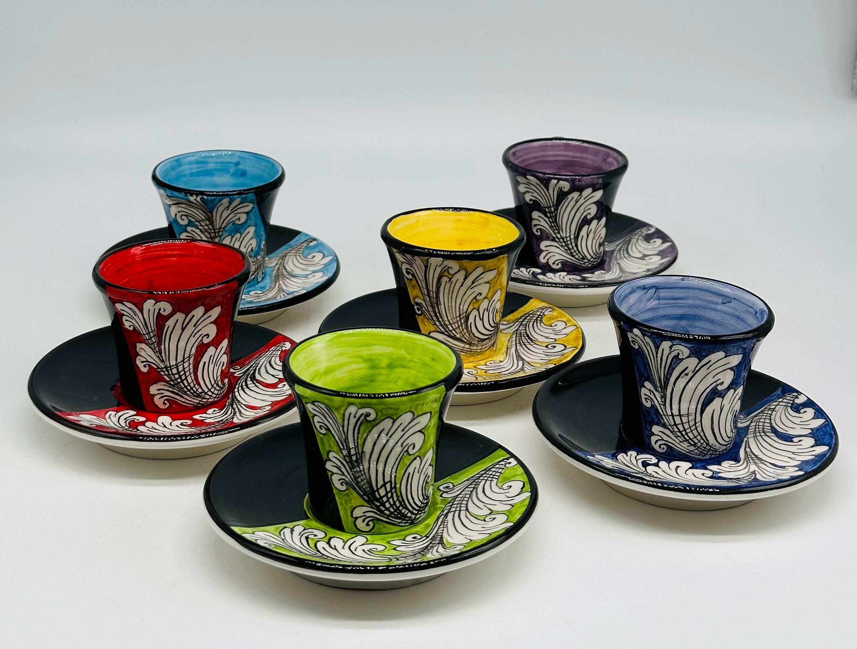 Set 6 tazzine da caffè decorate a mano “Ornato” Ceramica Caltagirone - MADE IN SICILY