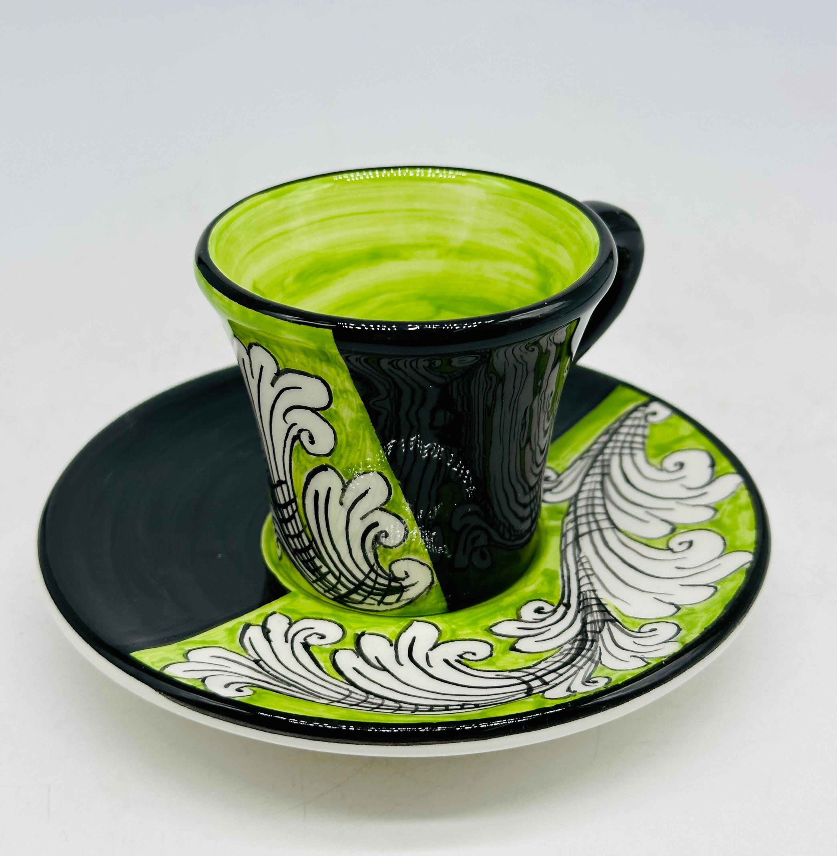 Set 6 tazzine da caffè decorate a mano “Ornato” Ceramica Caltagirone - MADE IN SICILY