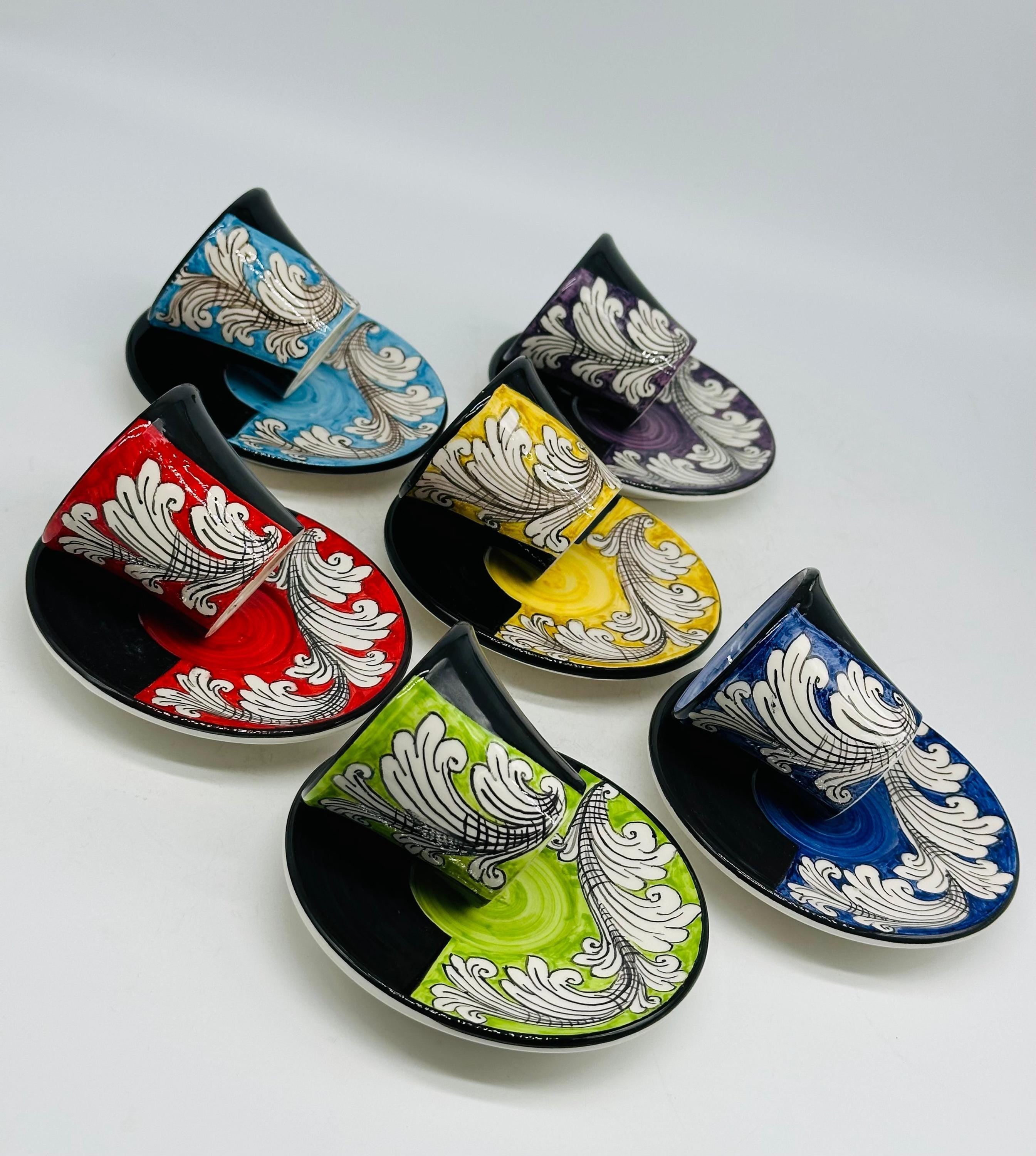 Set 6 tazzine da caffè decorate a mano “Ornato” Ceramica Caltagirone - MADE IN SICILY