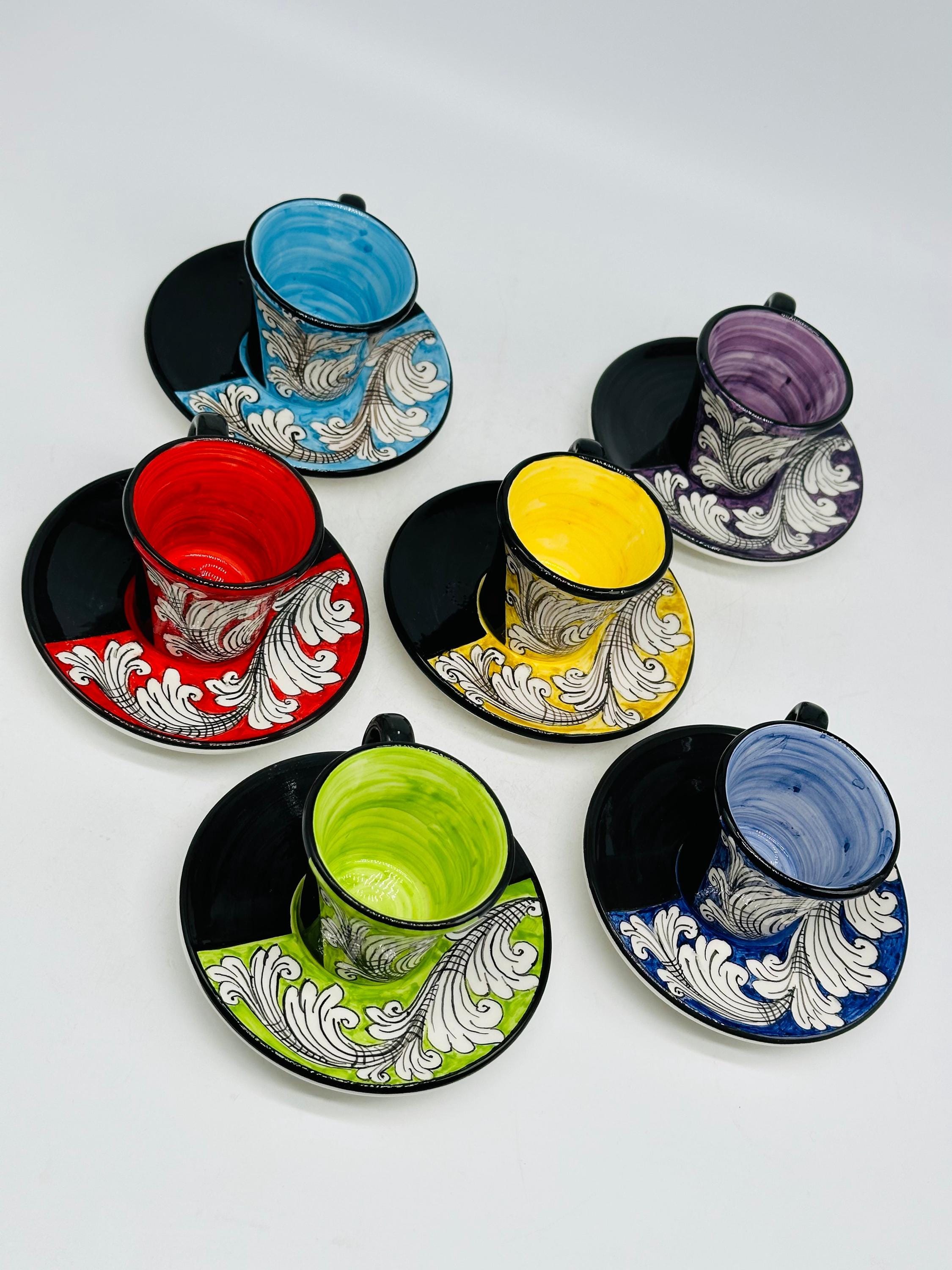Set 6 tazzine da caffè decorate a mano “Ornato” Ceramica Caltagirone - MADE IN SICILY