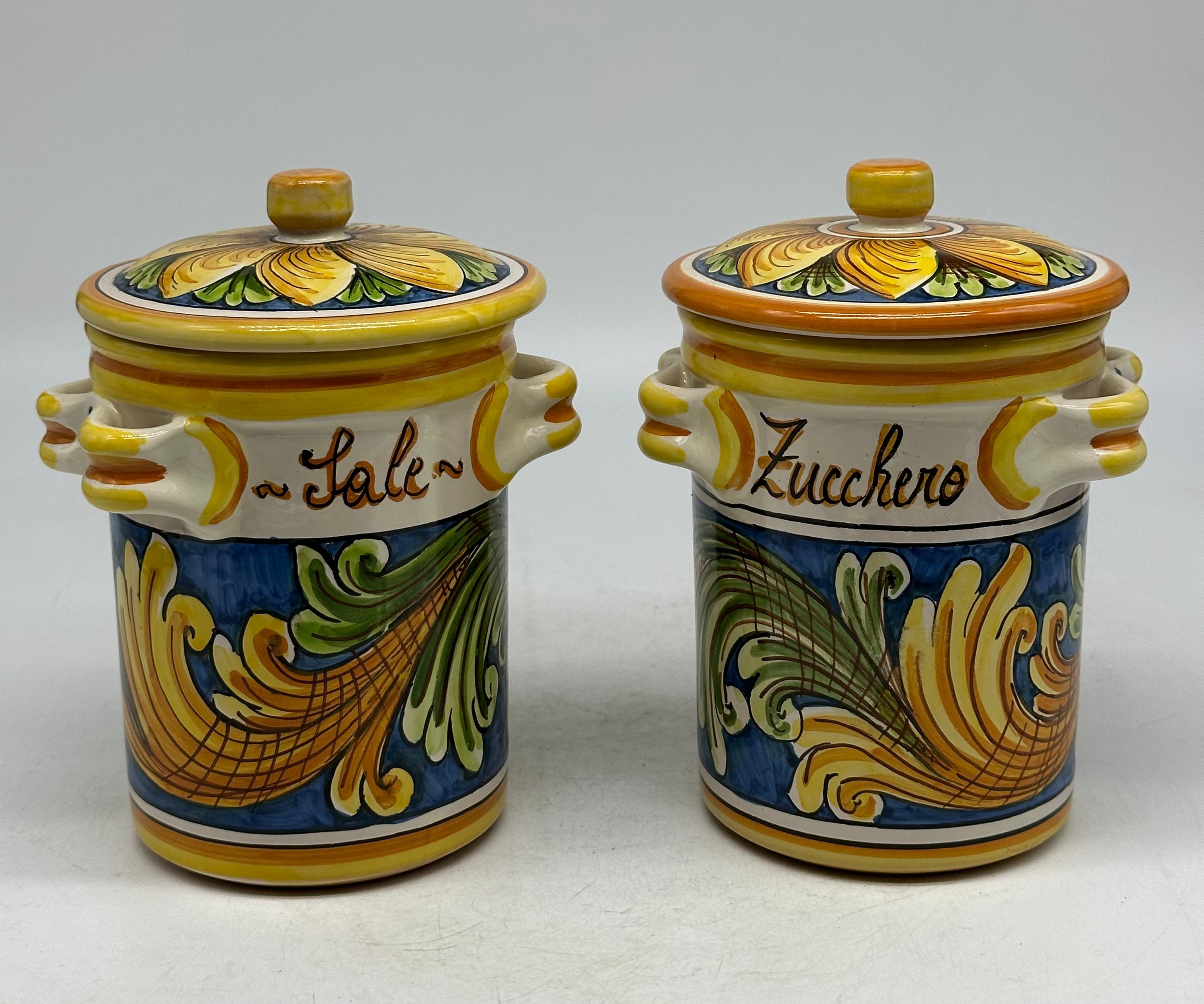 Set Barattoli Sale Zucchero Ceramica Caltagirone decorata a mano - OGGETTISTICA