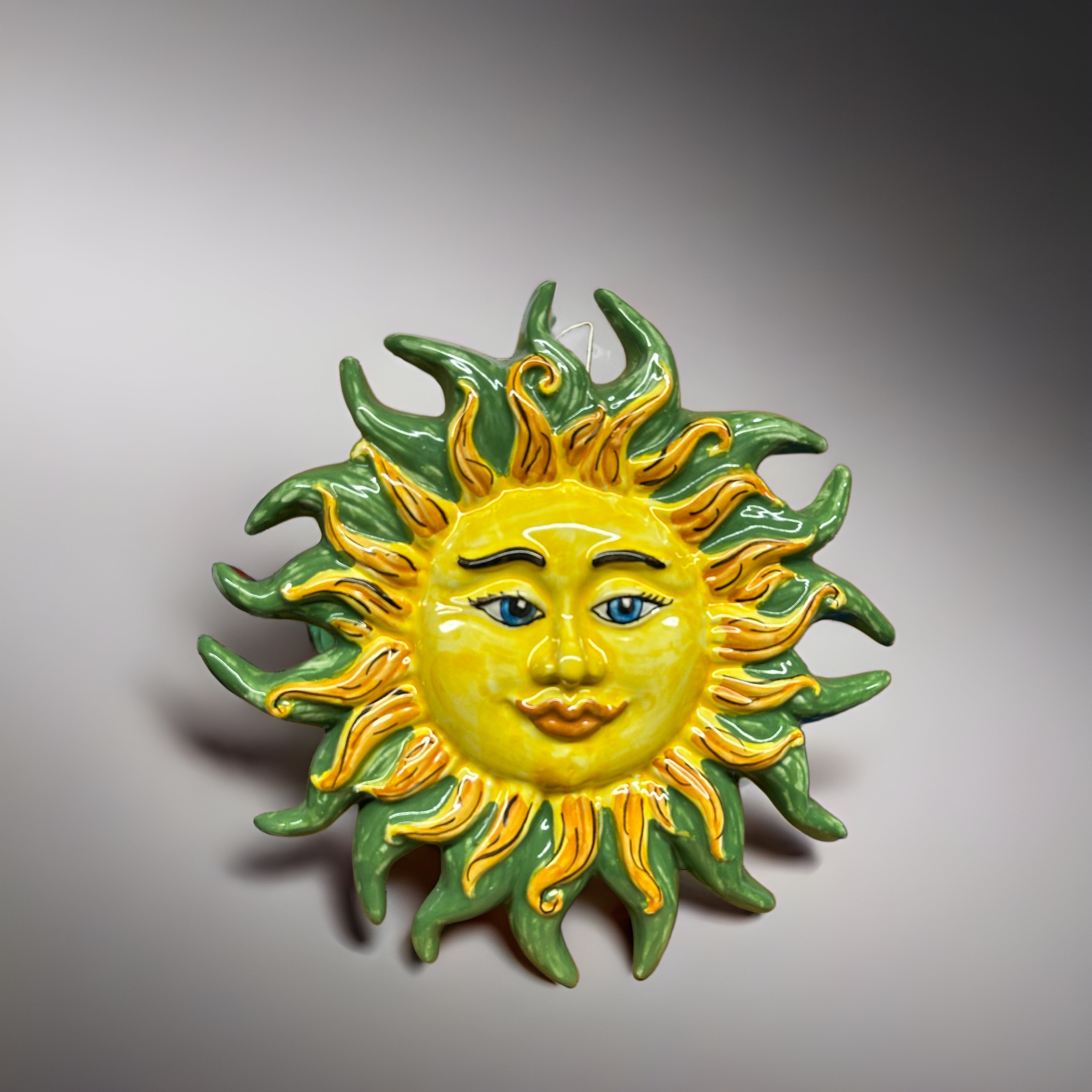 Sole Decorato Giallo Verde cm D.29 Ceramica Caltagirone - OGGETTISTICA