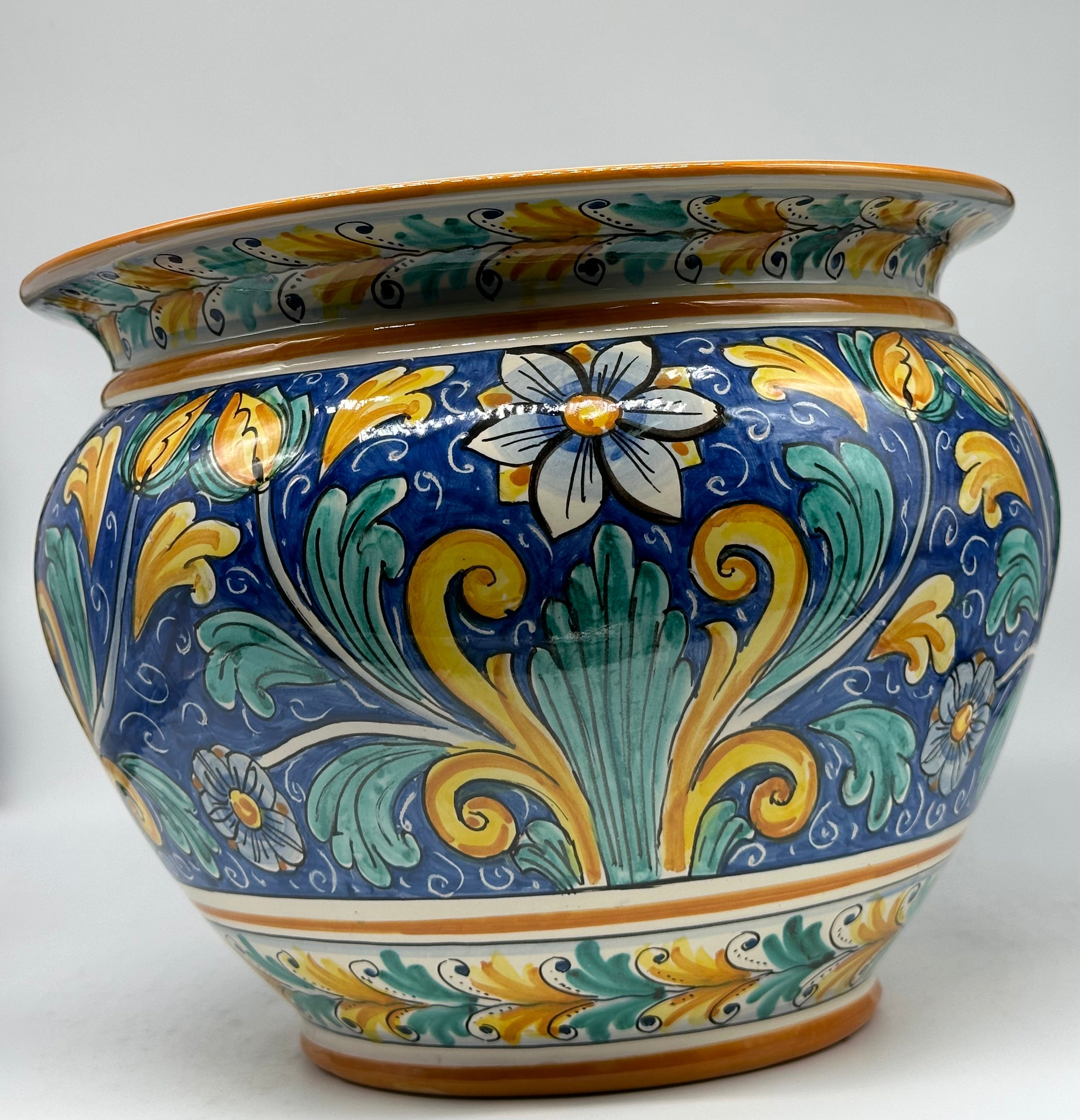 Portavaso Decorato a Mano Diametro 30cm Ceramica Caltagirone V.1 - MEZZA PIGNA