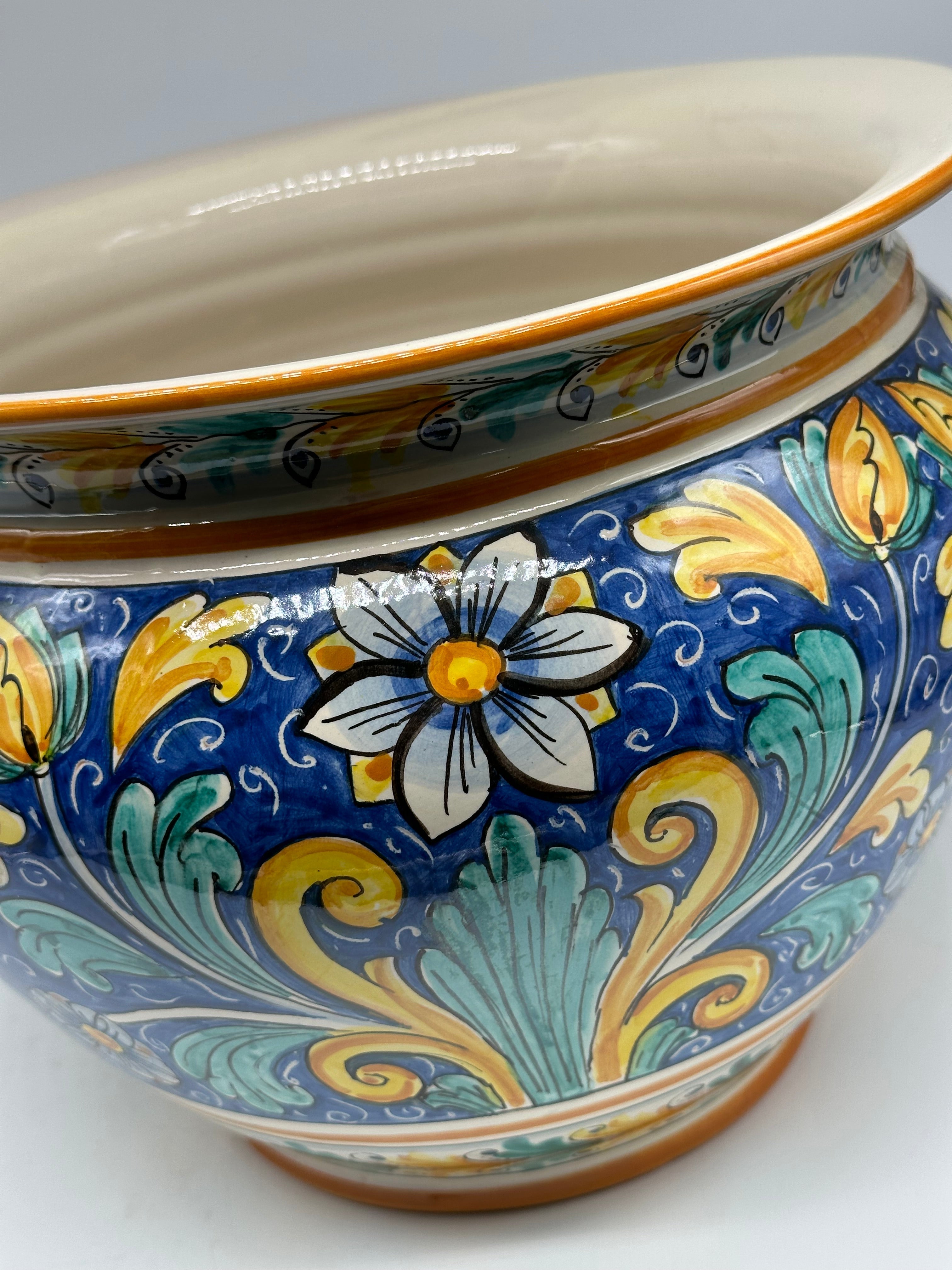 Portavaso Decorato a Mano Diametro 30cm Ceramica Caltagirone V.1 - MEZZA PIGNA