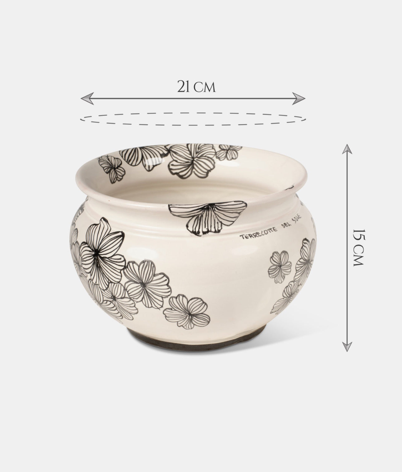 Sottovaso TDS cm L.20 Ceramica Caltagirone Fiori e Foglie Neri - OGGETTISTICA