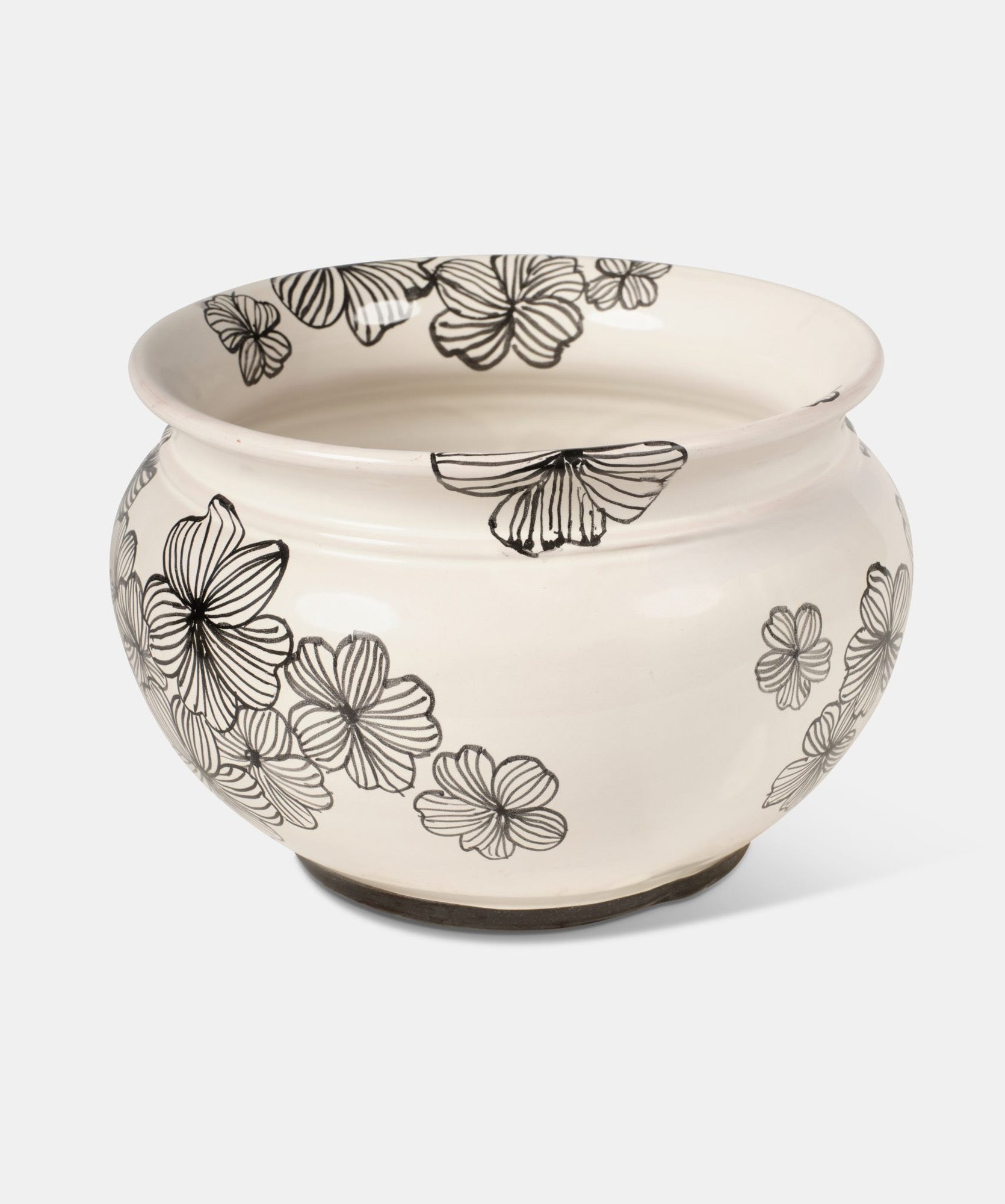 Sottovaso TDS cm L.20 Ceramica Caltagirone Fiori e Foglie Neri - OGGETTISTICA