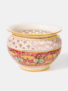 Sottovaso Traforato cm D.30 H.26 Ceramica Caltagirone Rosso Foglie Gialle - OGGETTISTICA