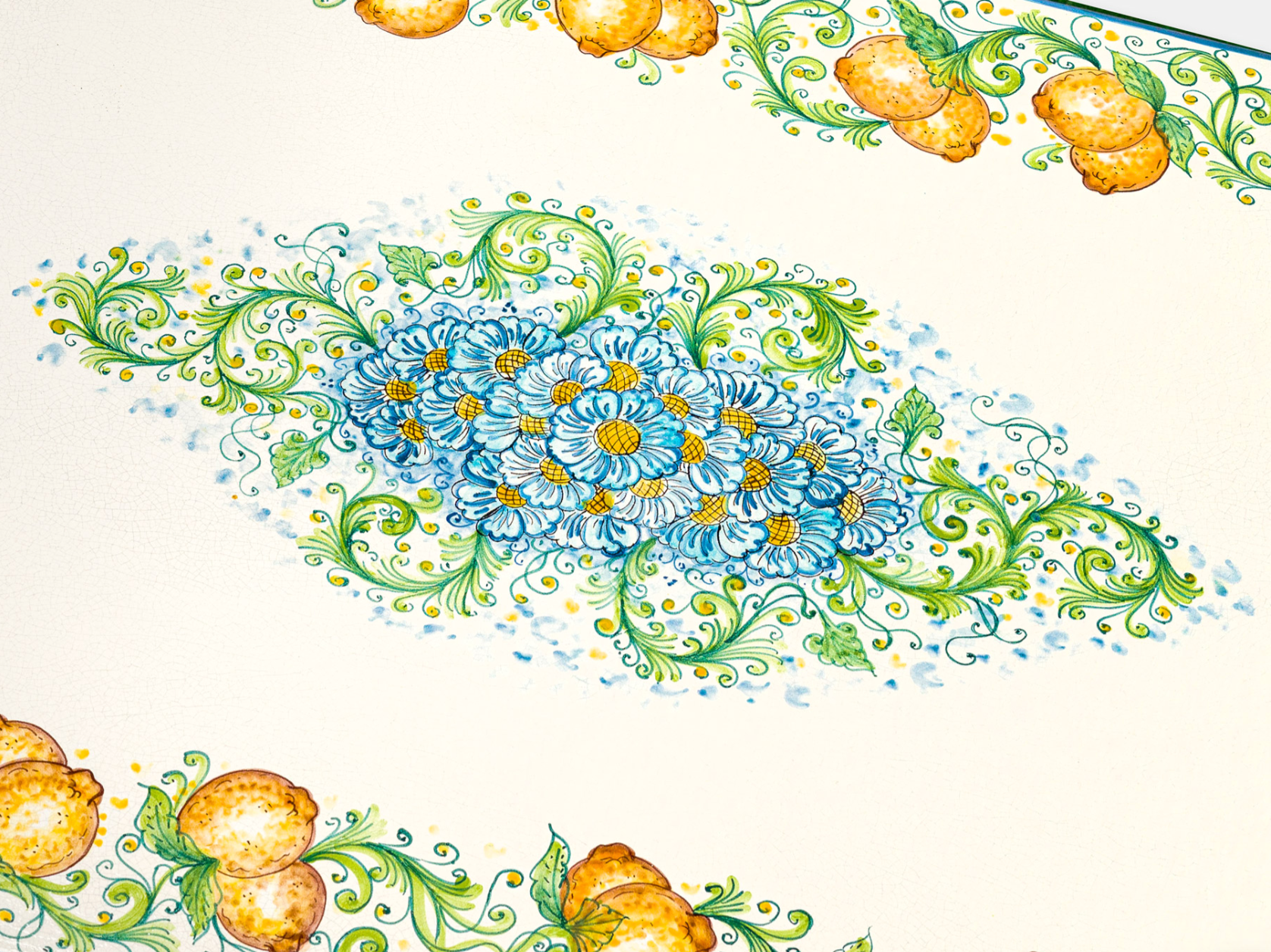 Tavolo Ovale cm 160x90 Pietra Lavica Decoro Limoni e Margherite - TAVOLI