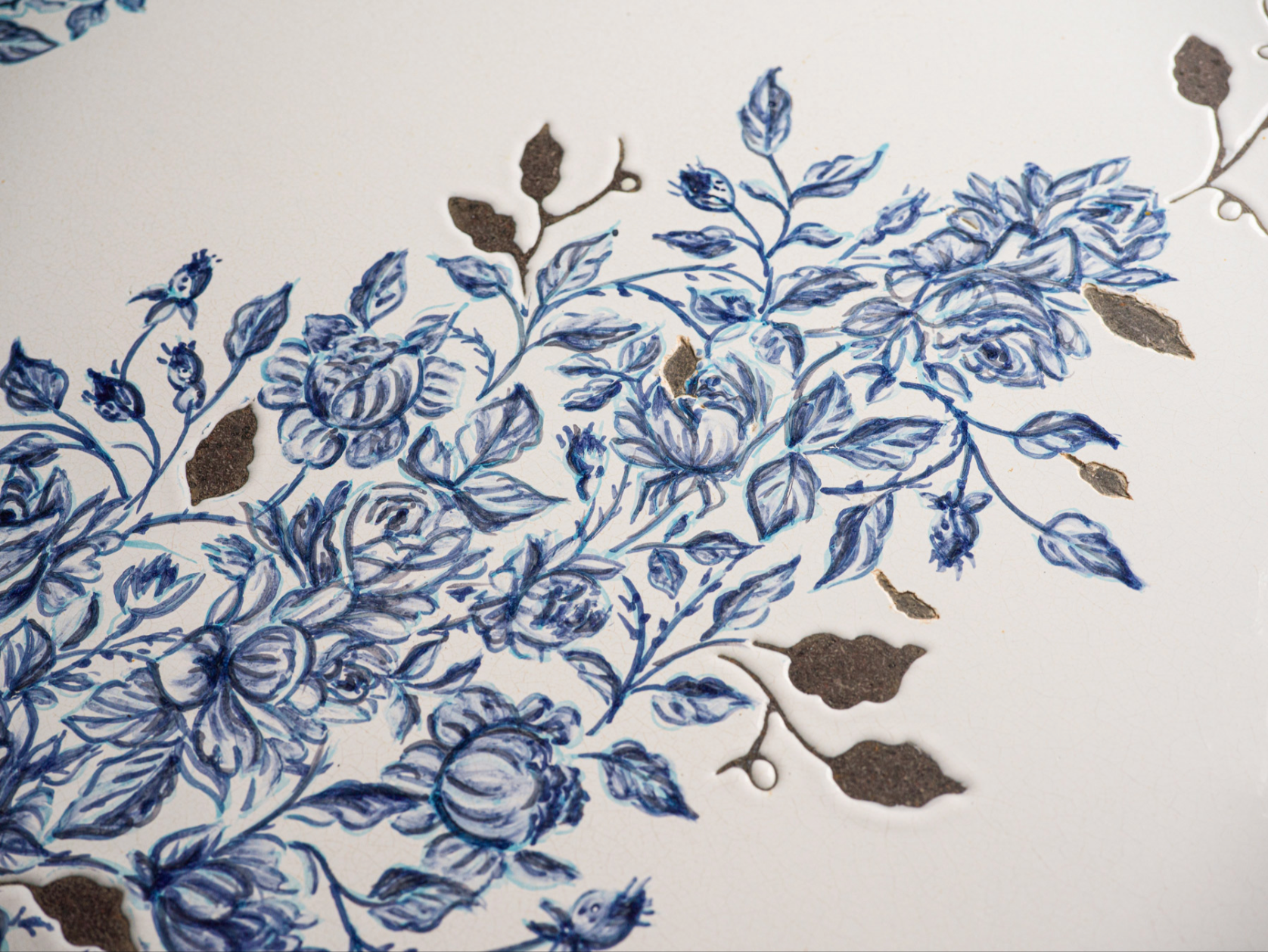 Tavolo Ovale cm 180x90 Pietra Lavica Decoro Floreale Blu - TAVOLI